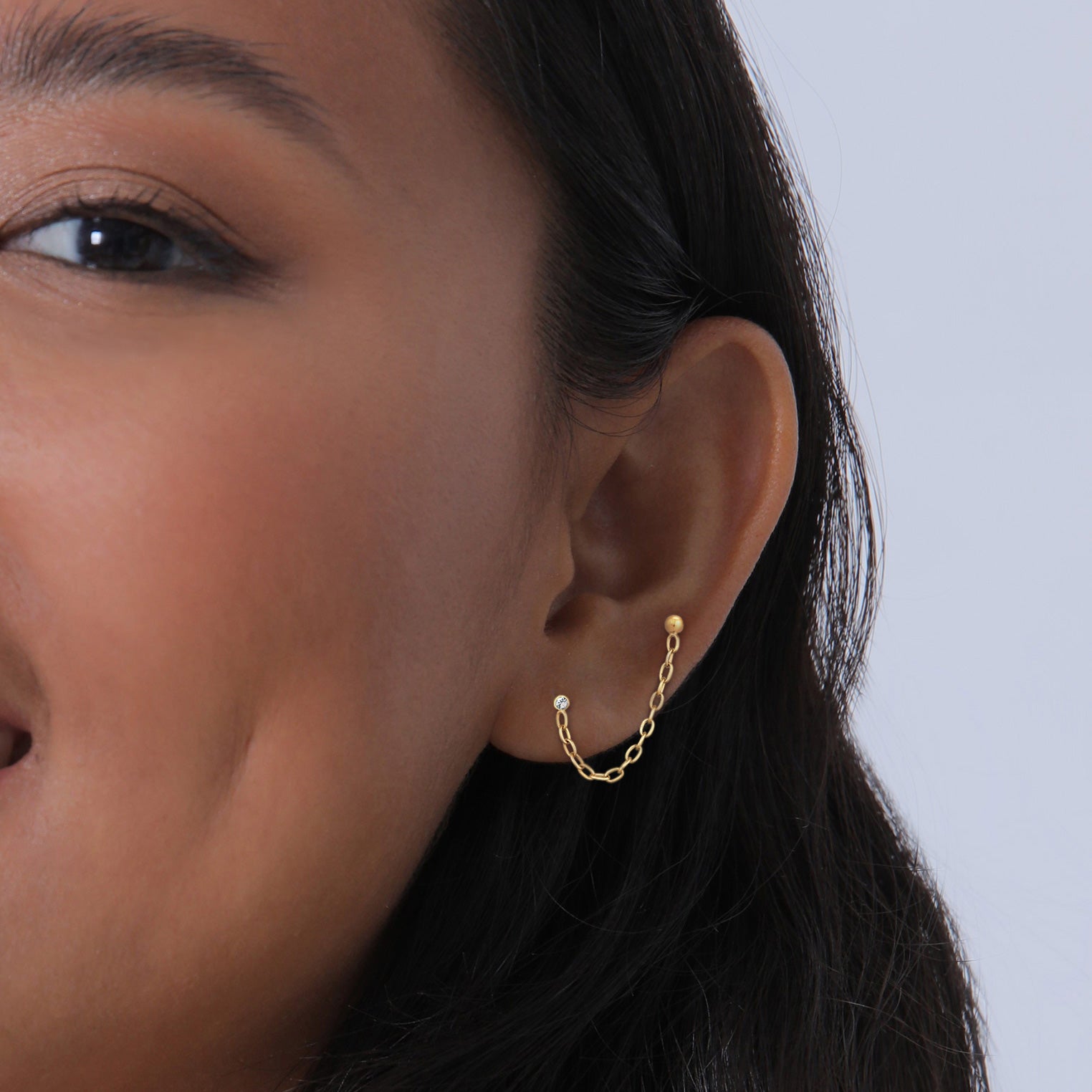 Gold Perhiasan Wanita Perak Asli - Silver Anting Stud Chain Crystal Gold Plated