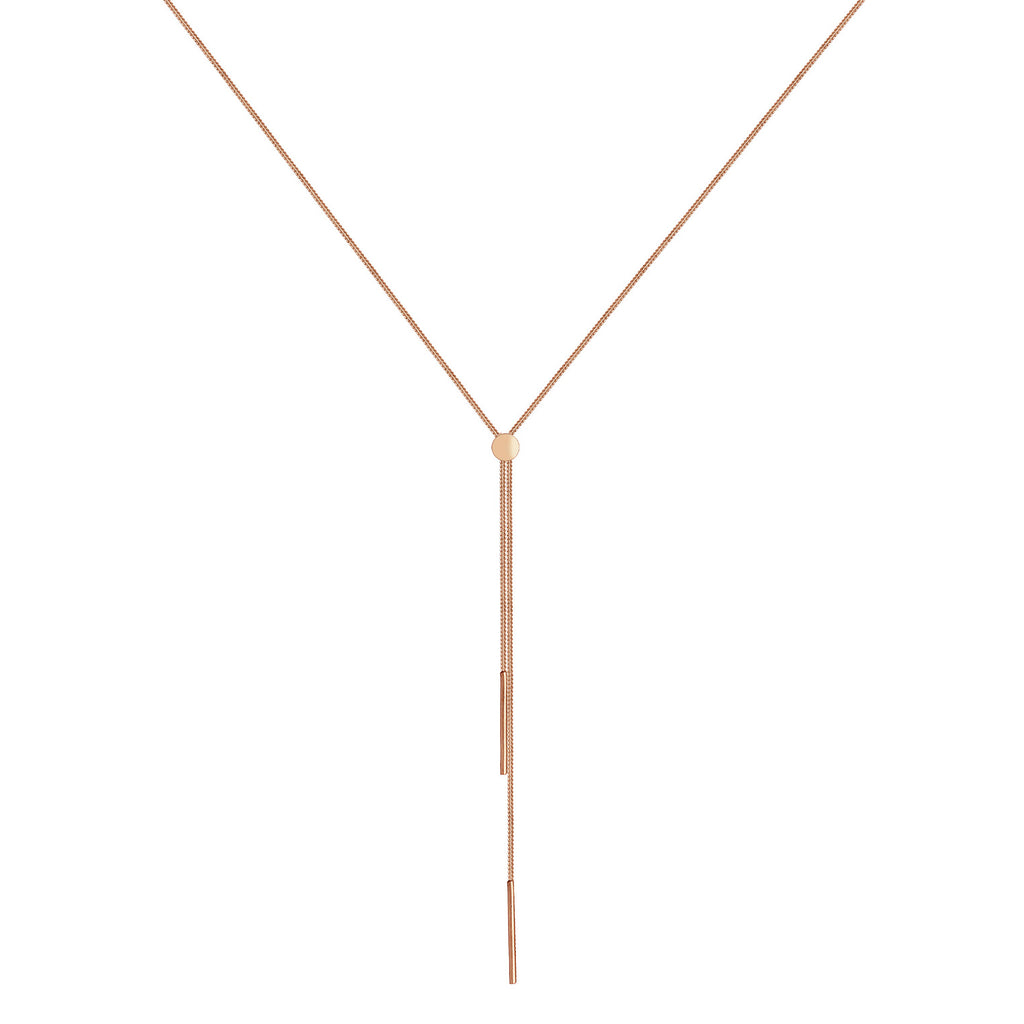 Rosegold Perhiasan Wanita Perak Asli - Silver Kalung  Y- Geo Bar Basic Trend Blogger Lapis Rosegold