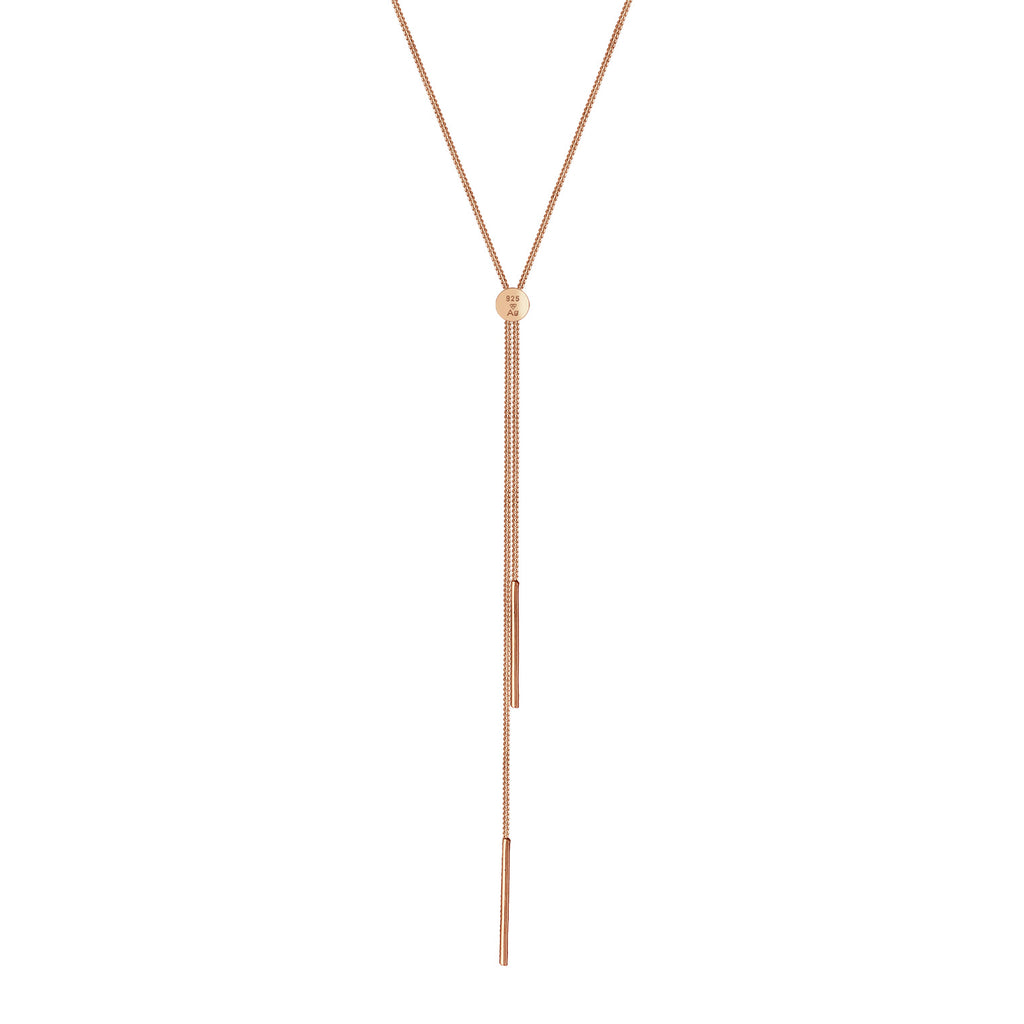 Rosegold Perhiasan Wanita Perak Asli - Silver Kalung  Y- Geo Bar Basic Trend Blogger Lapis Rosegold