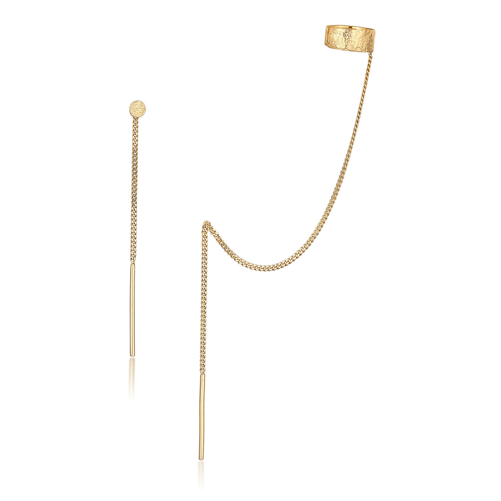 Gold Anting Perhiasan Perak 925 Wanita Earcuff Chain Pull Through Gold Plated