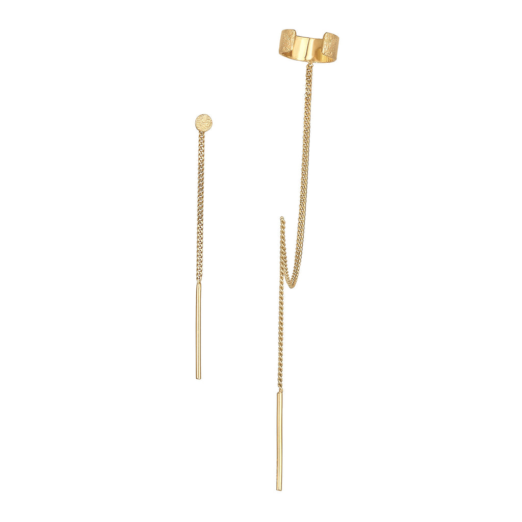 Gold Anting Perhiasan Perak 925 Wanita Earcuff Chain Pull Through Gold Plated