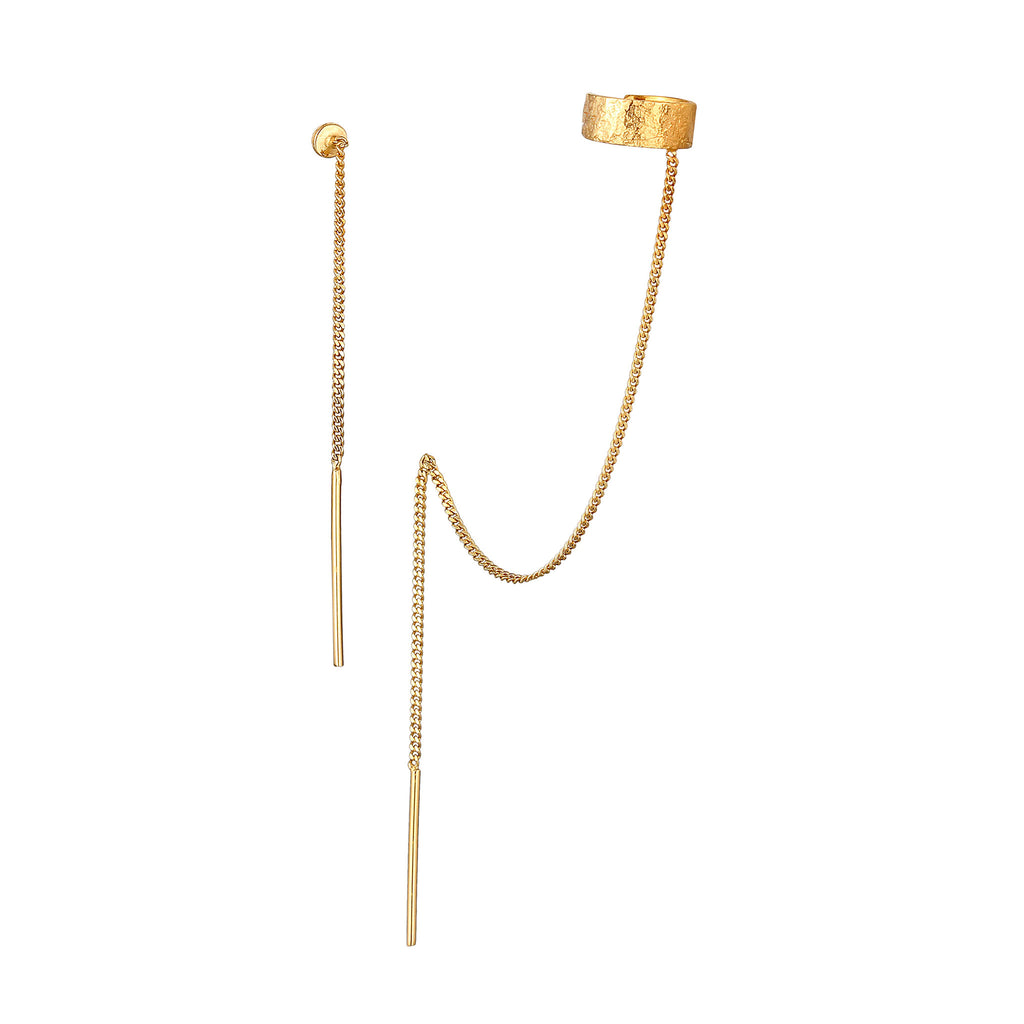 Gold Anting Perhiasan Perak 925 Wanita Earcuff Chain Pull Through Gold Plated