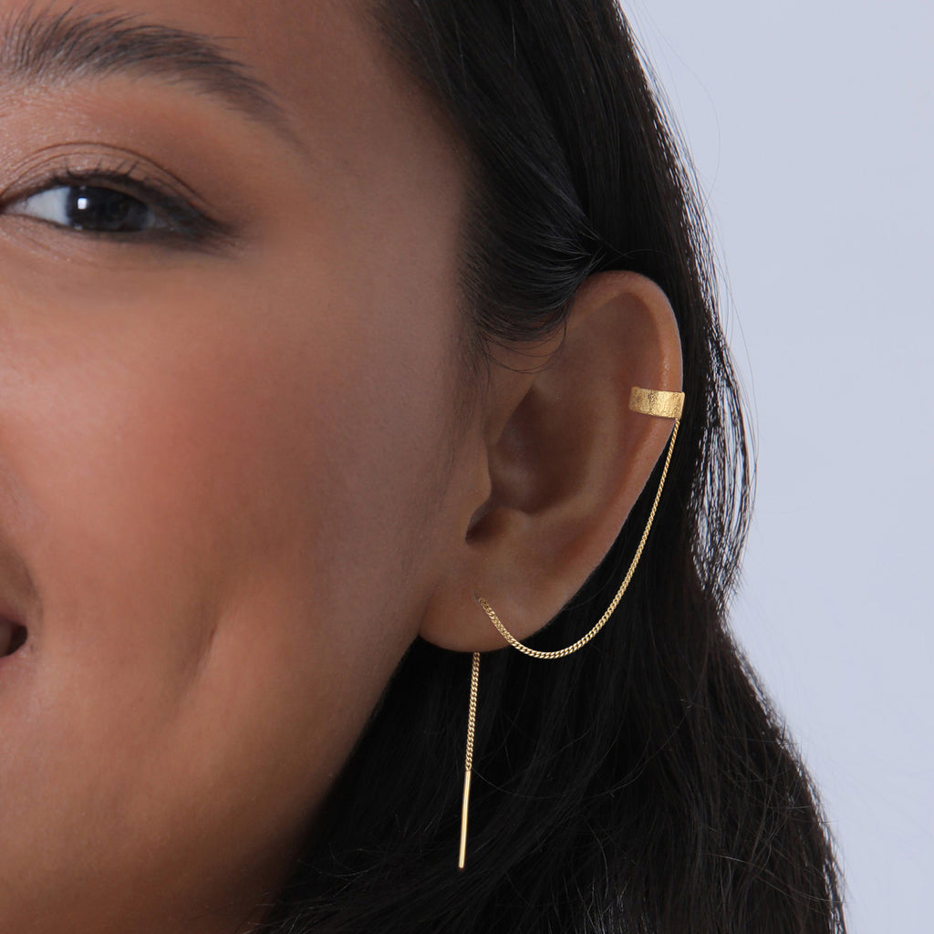 Gold Anting Perhiasan Perak 925 Wanita Earcuff Chain Pull Through Gold Plated