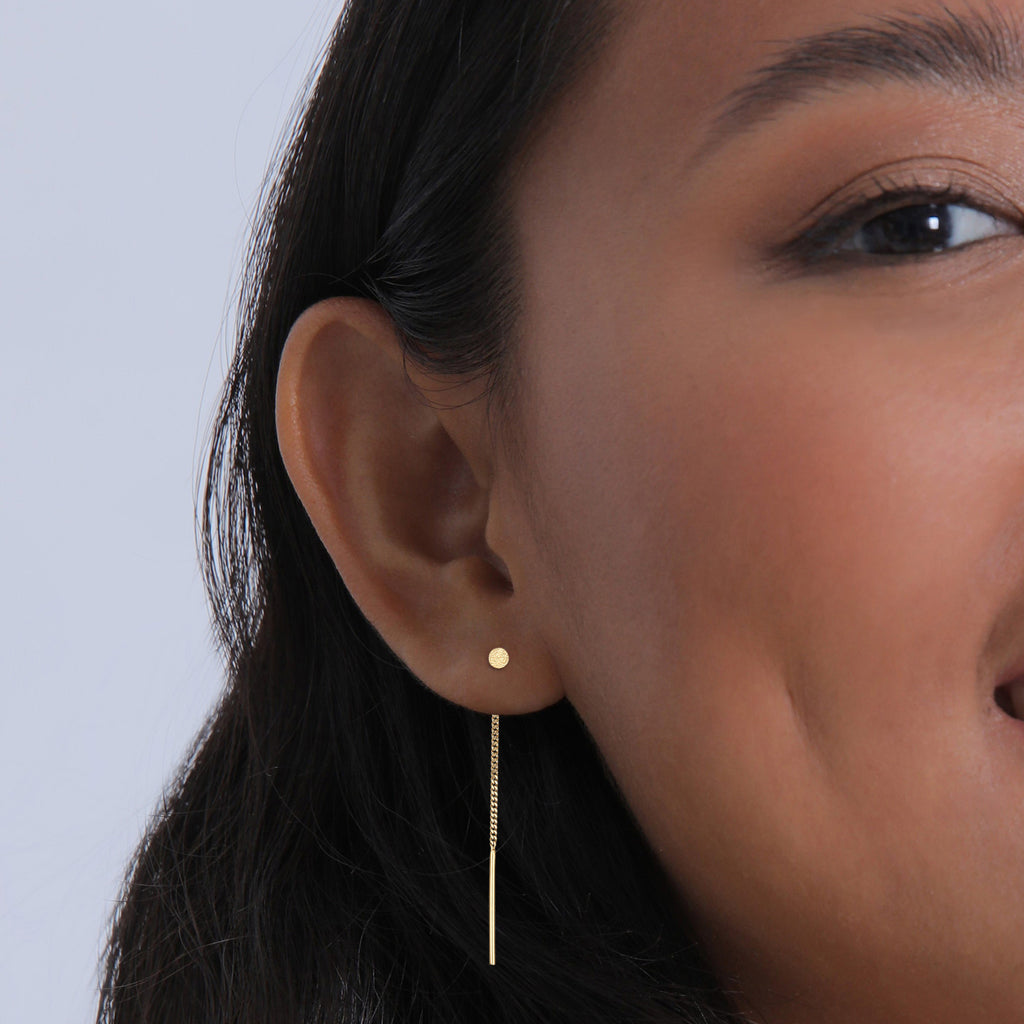 Gold Anting Perhiasan Perak 925 Wanita Earcuff Chain Pull Through Gold Plated