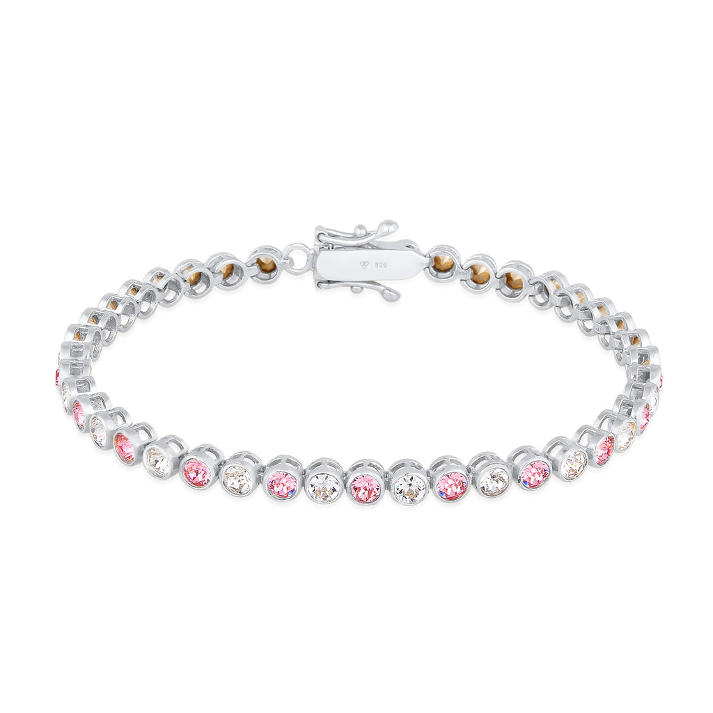 Silver Perhiasan Wanita Perak Asli - Silver Gelang Tennis Sparkling Trend Crystals Pink