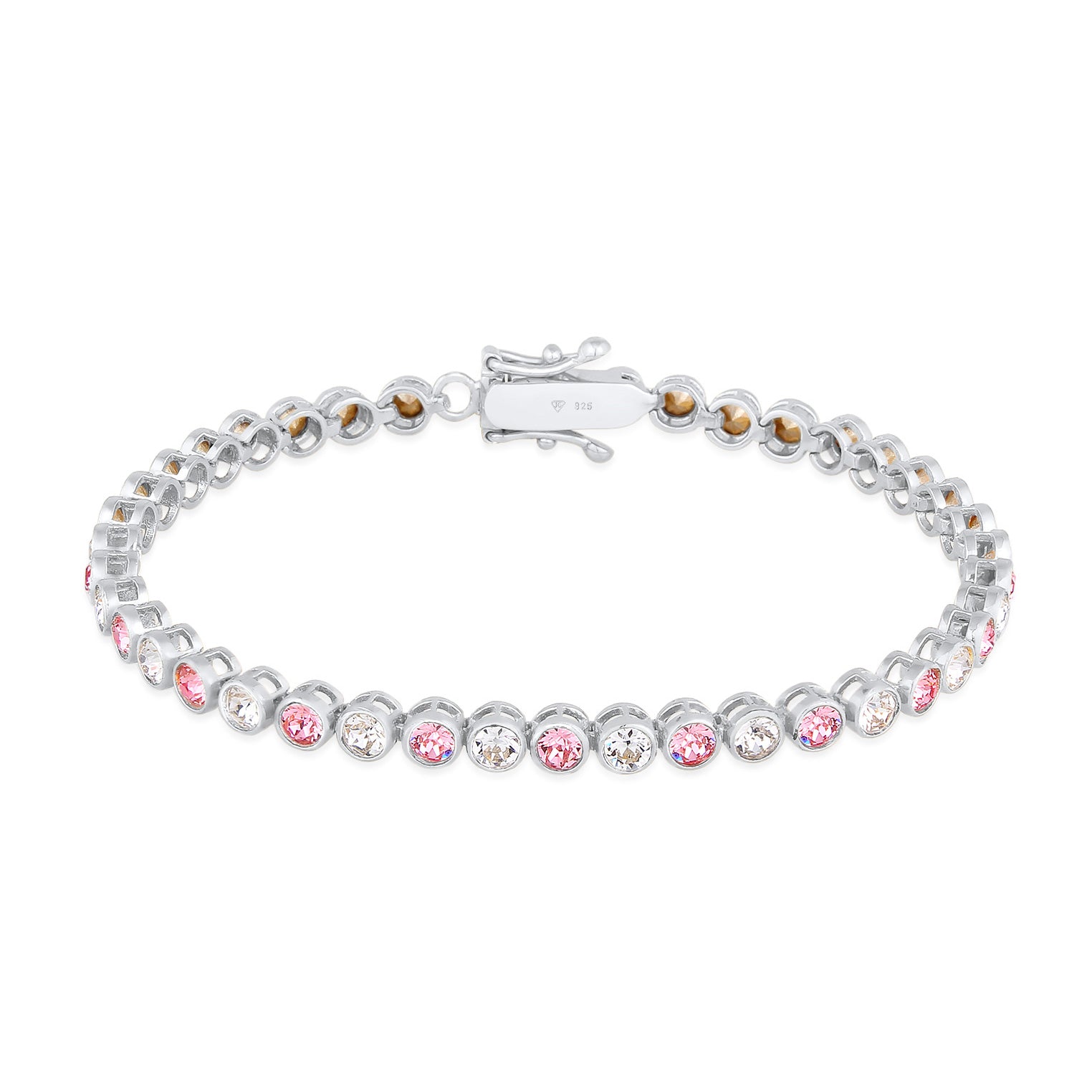 Silver Perhiasan Wanita Perak Asli - Silver Gelang Tennis Sparkling Trend Crystals Pink