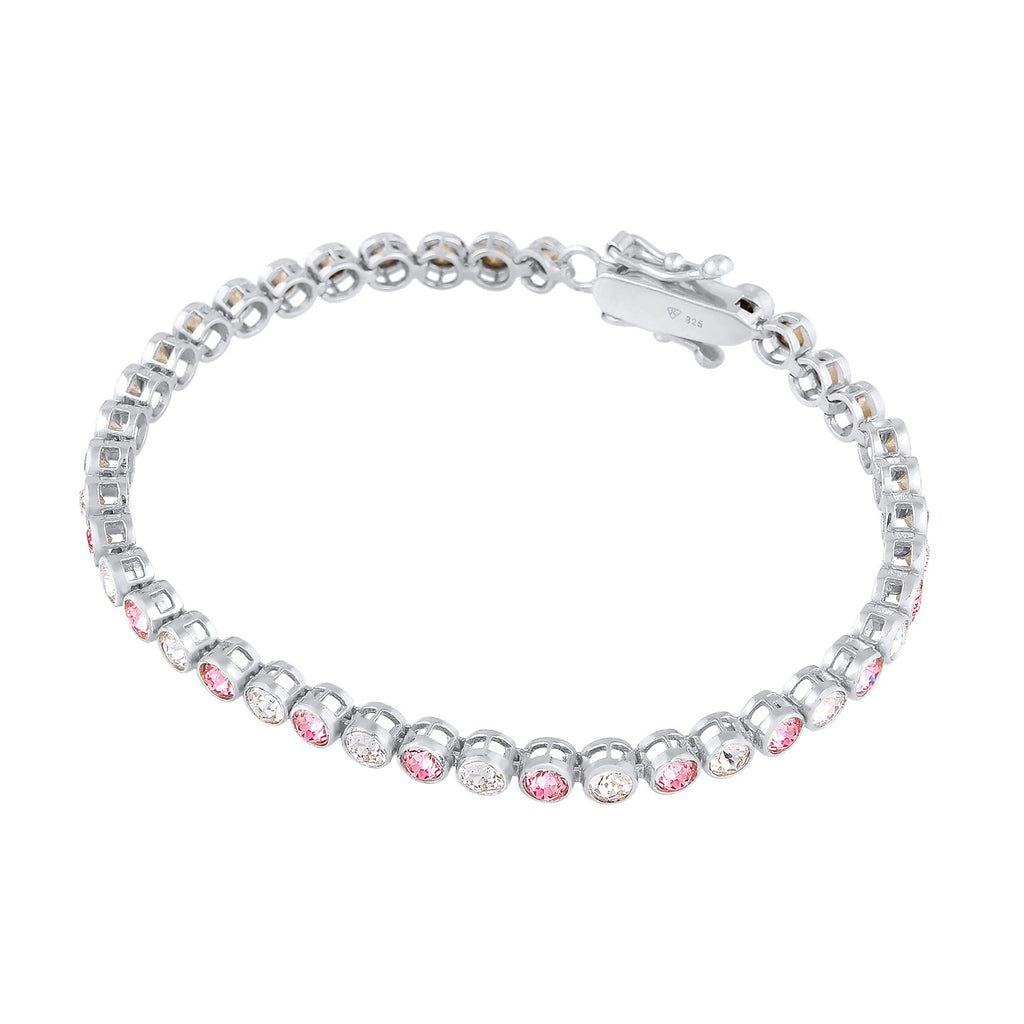 Silver Perhiasan Wanita Perak Asli - Silver Gelang Tennis Sparkling Trend Crystals Pink