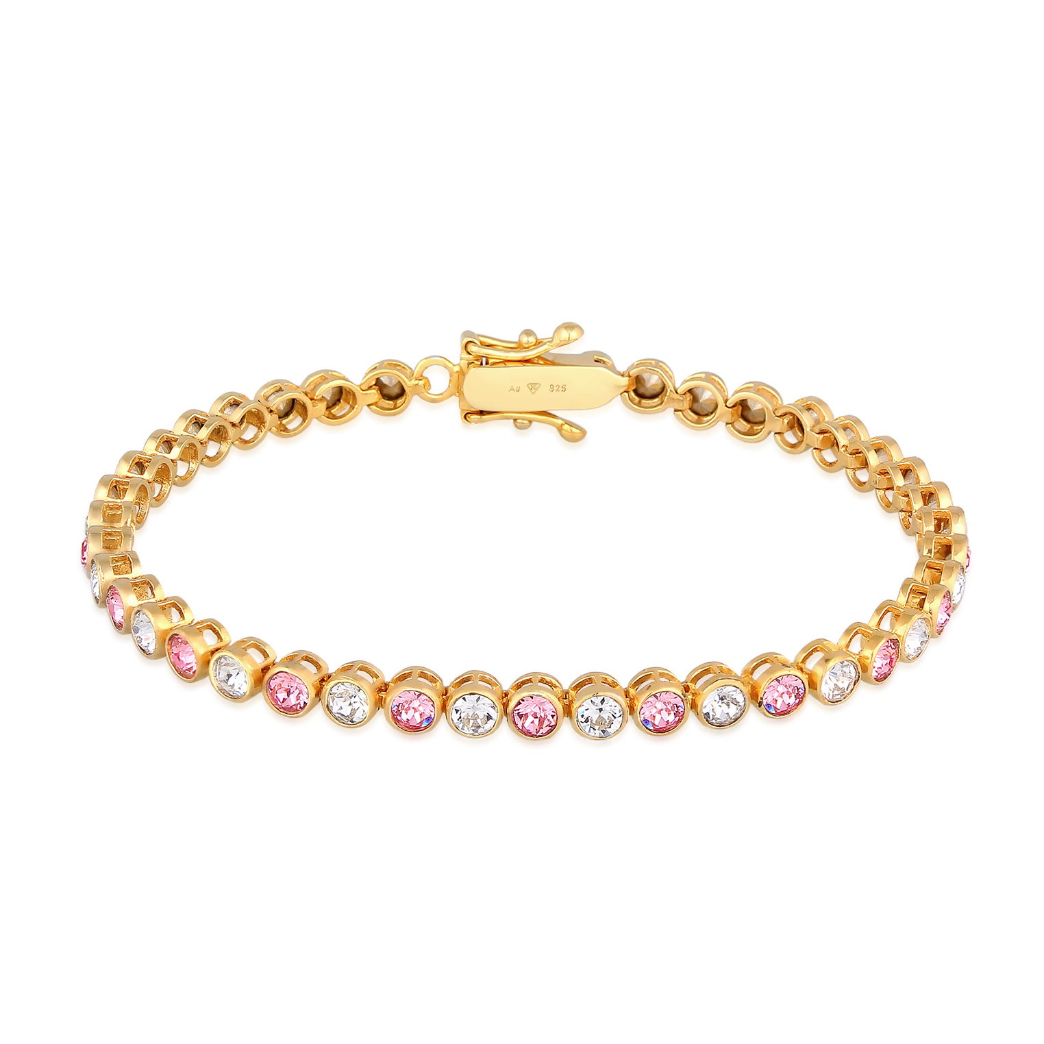 Gold Perhiasan Wanita Perak Asli - Silver Gelang Tennis Sparkling Trend Crystals Pink Gold Plated