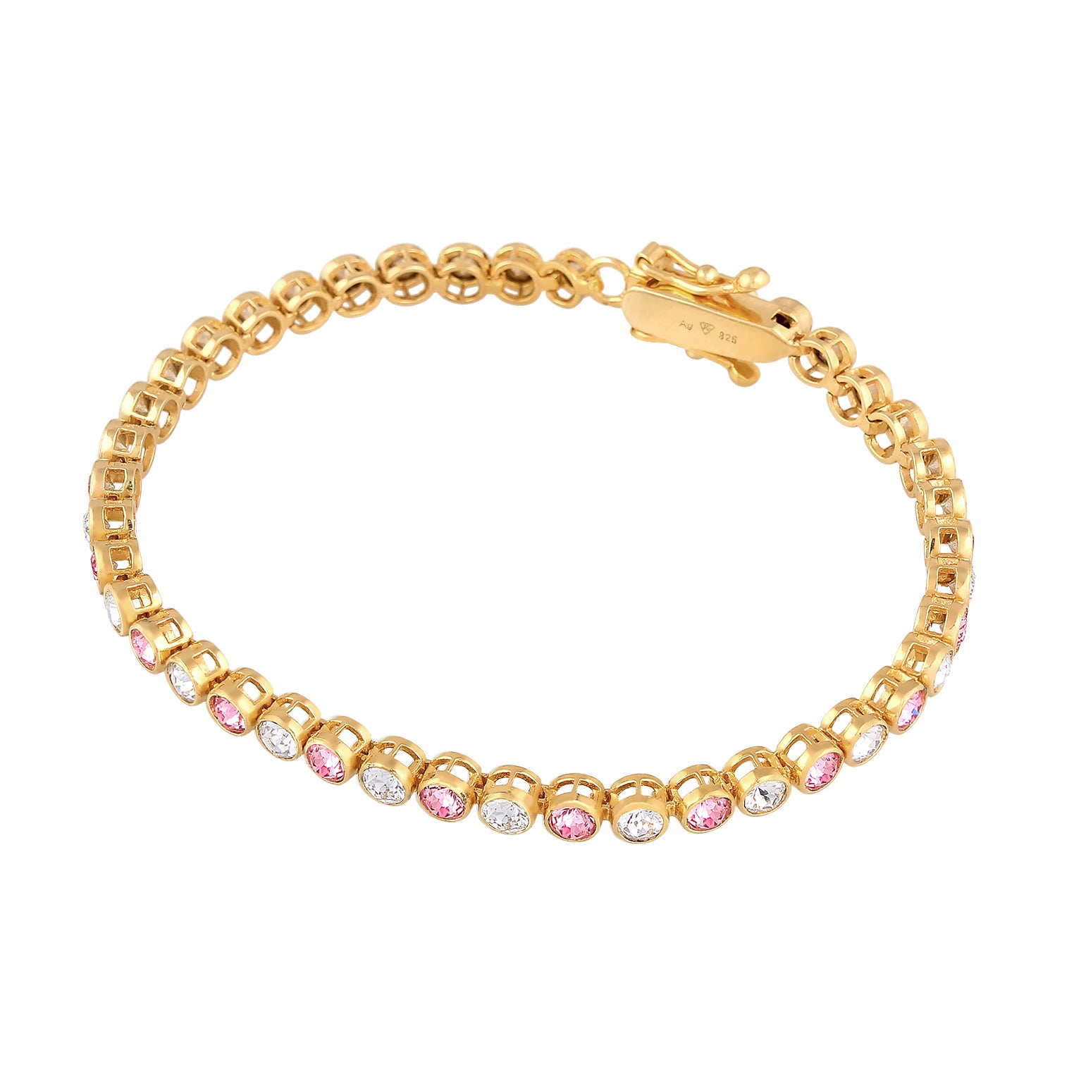 Gold Perhiasan Wanita Perak Asli - Silver Gelang Tennis Sparkling Trend Crystals Pink Gold Plated