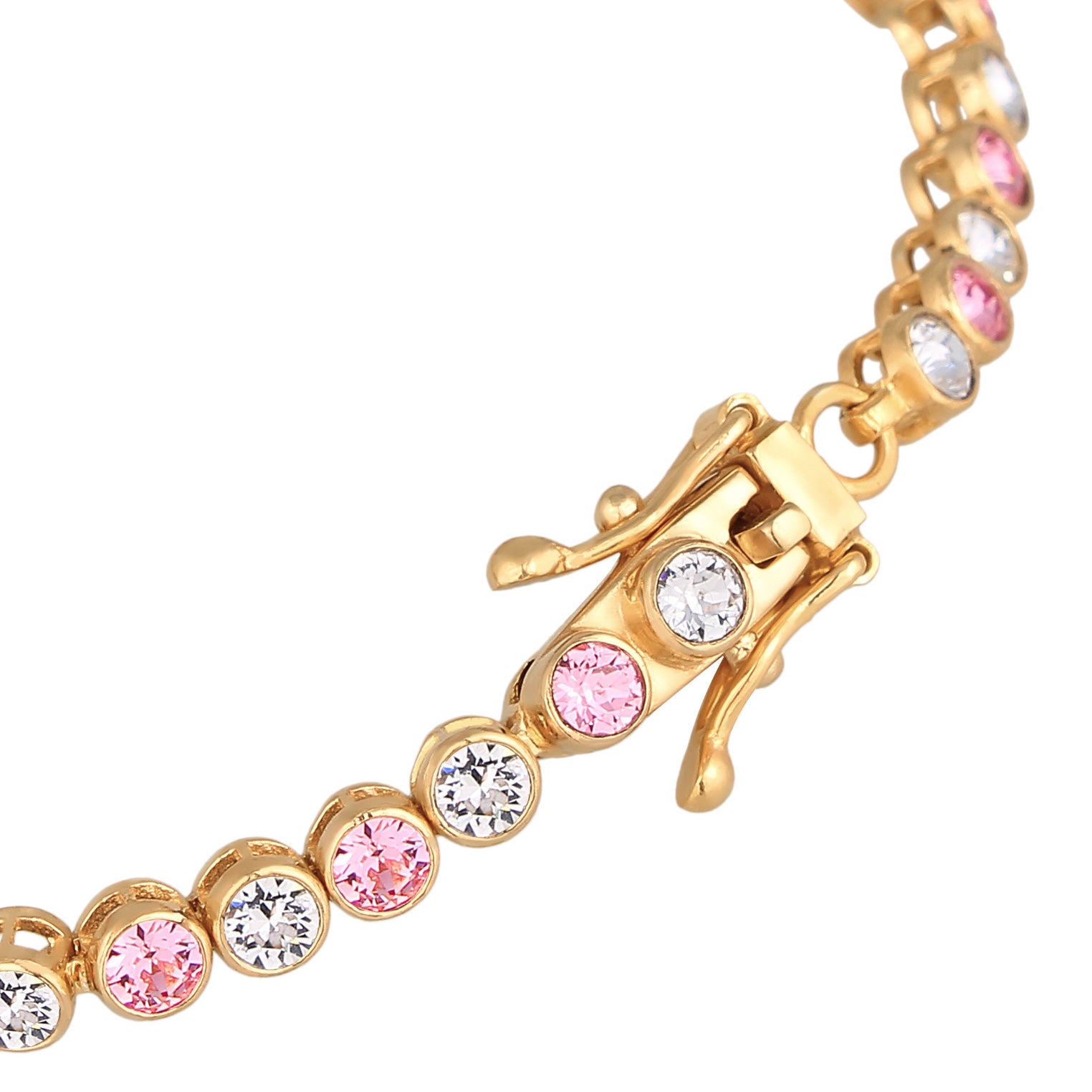 Gold Perhiasan Wanita Perak Asli - Silver Gelang Tennis Sparkling Trend Crystals Pink Gold Plated