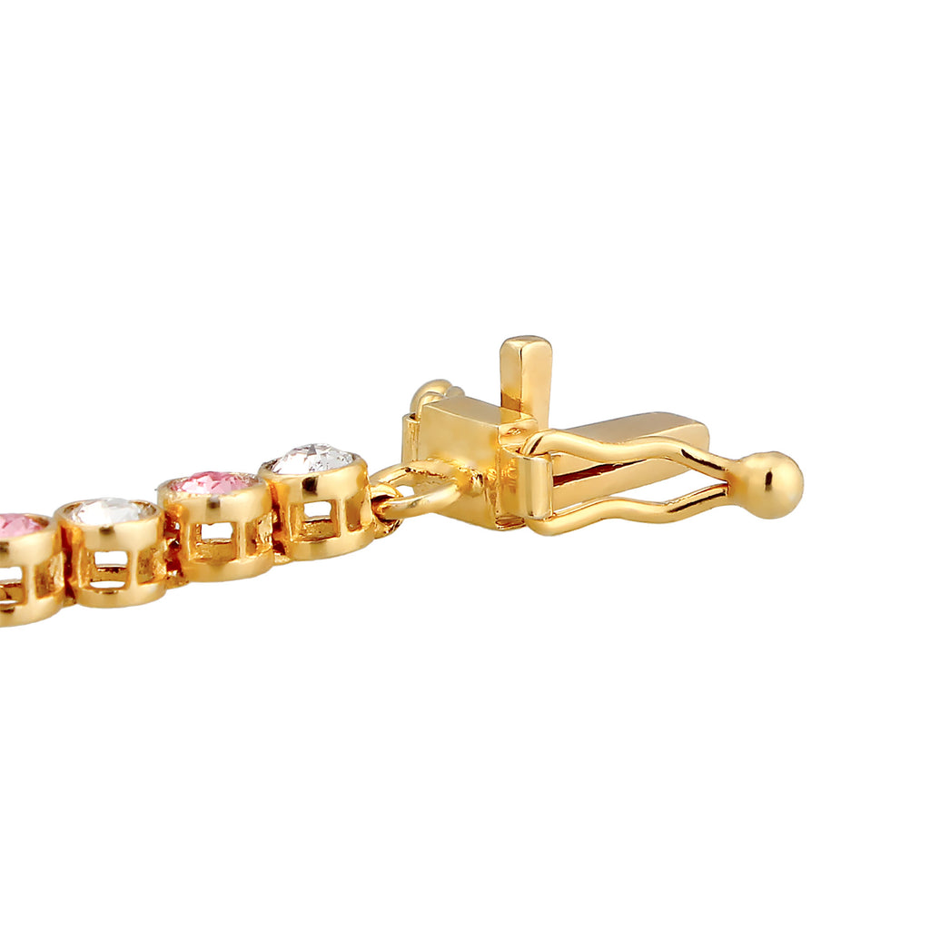Gold Perhiasan Wanita Perak Asli - Silver Gelang Tennis Sparkling Trend Crystals Pink Gold Plated