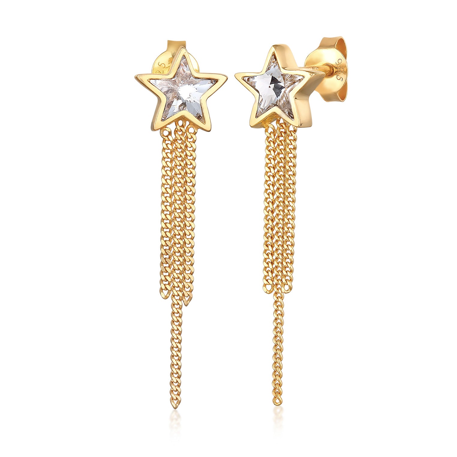 Gold Perhiasan Wanita Perak Asli - Silver Anting Ear Hanger Star Chain Crystals Gold Plated