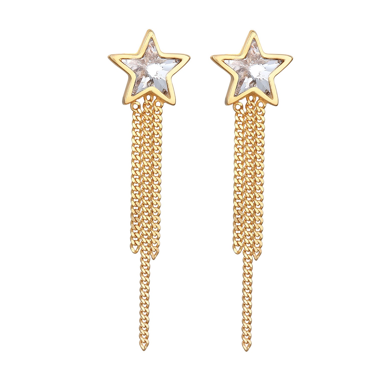 Gold Perhiasan Wanita Perak Asli - Silver Anting Ear Hanger Star Chain Crystals Gold Plated