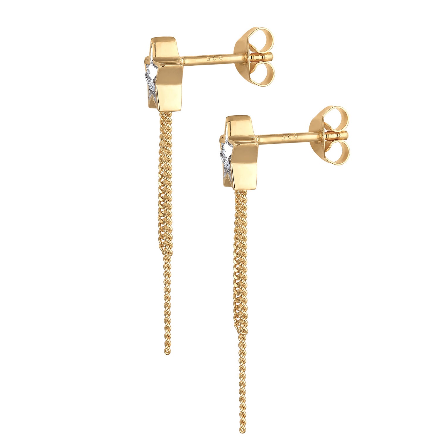 Gold Perhiasan Wanita Perak Asli - Silver Anting Ear Hanger Star Chain Crystals Gold Plated