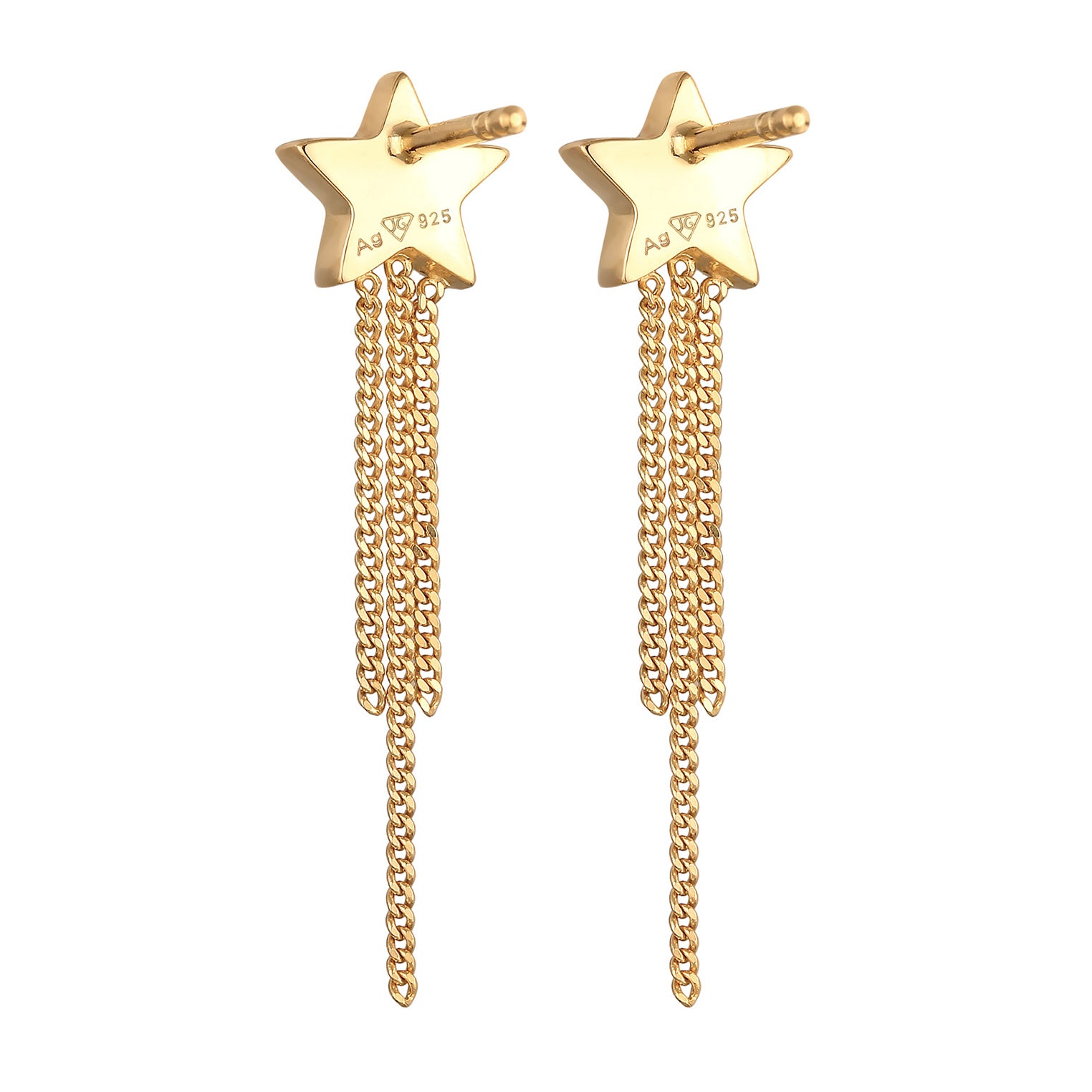 Gold Perhiasan Wanita Perak Asli - Silver Anting Ear Hanger Star Chain Crystals Gold Plated