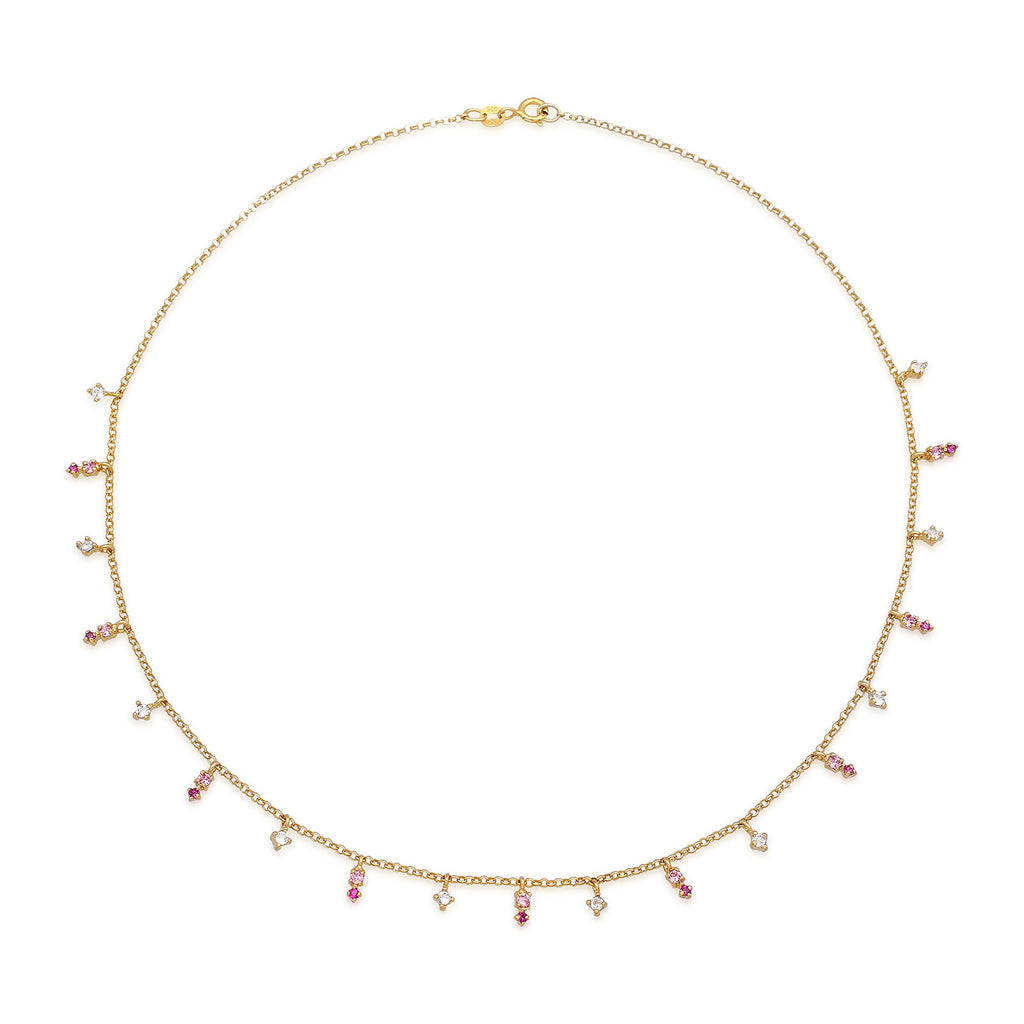 Gold Kalung Perhiasan Perak 925 Wanita Pendant Sparkling Crystal Pink Rose Gold Plated