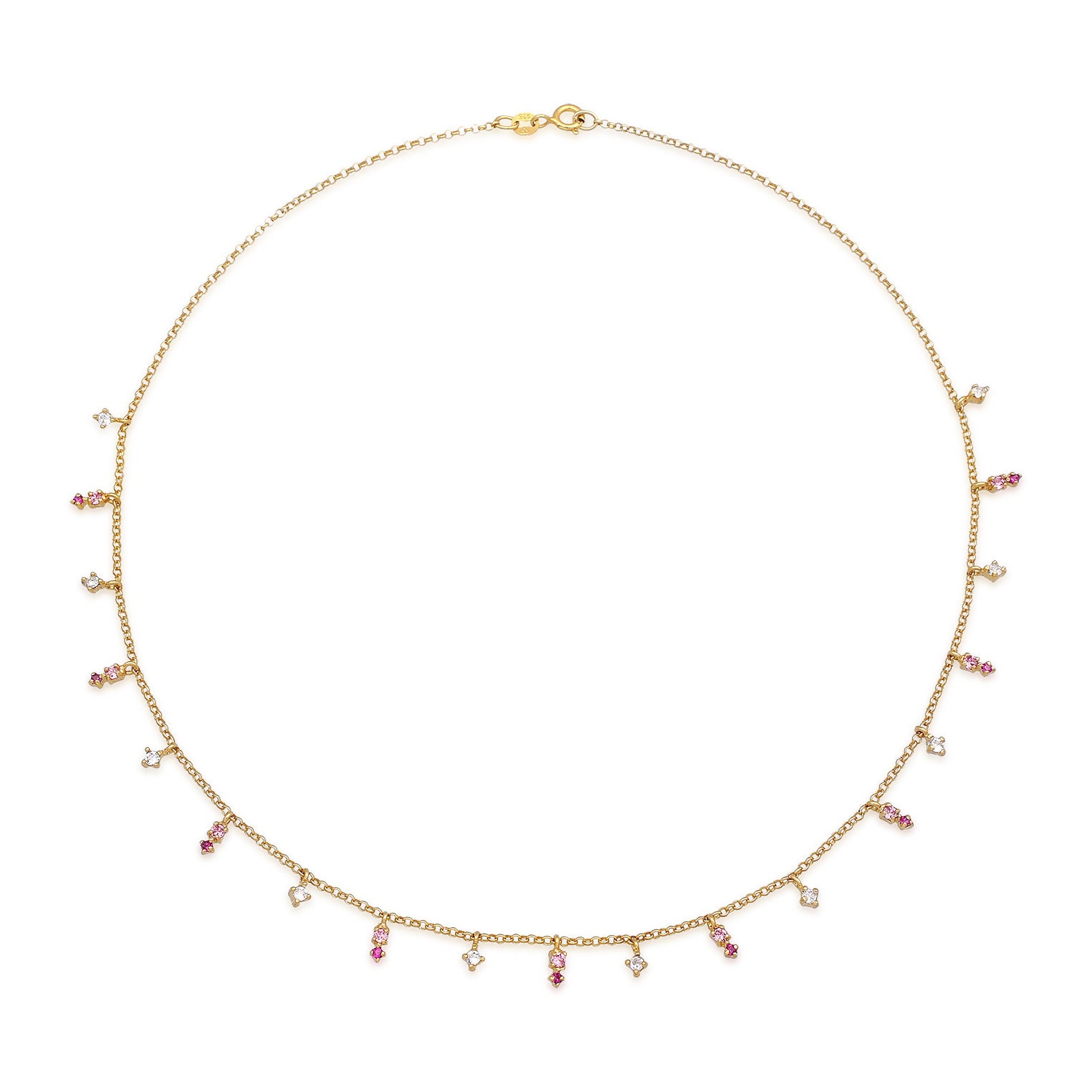 Gold Kalung Perhiasan Perak 925 Wanita Pendant Sparkling Crystal Pink Rose Gold Plated