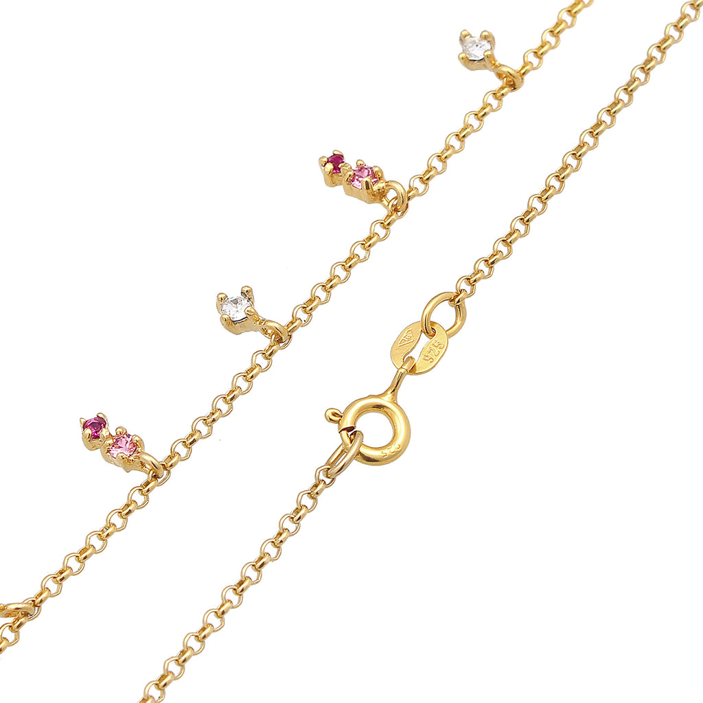 Gold Kalung Perhiasan Perak 925 Wanita Pendant Sparkling Crystal Pink Rose Gold Plated