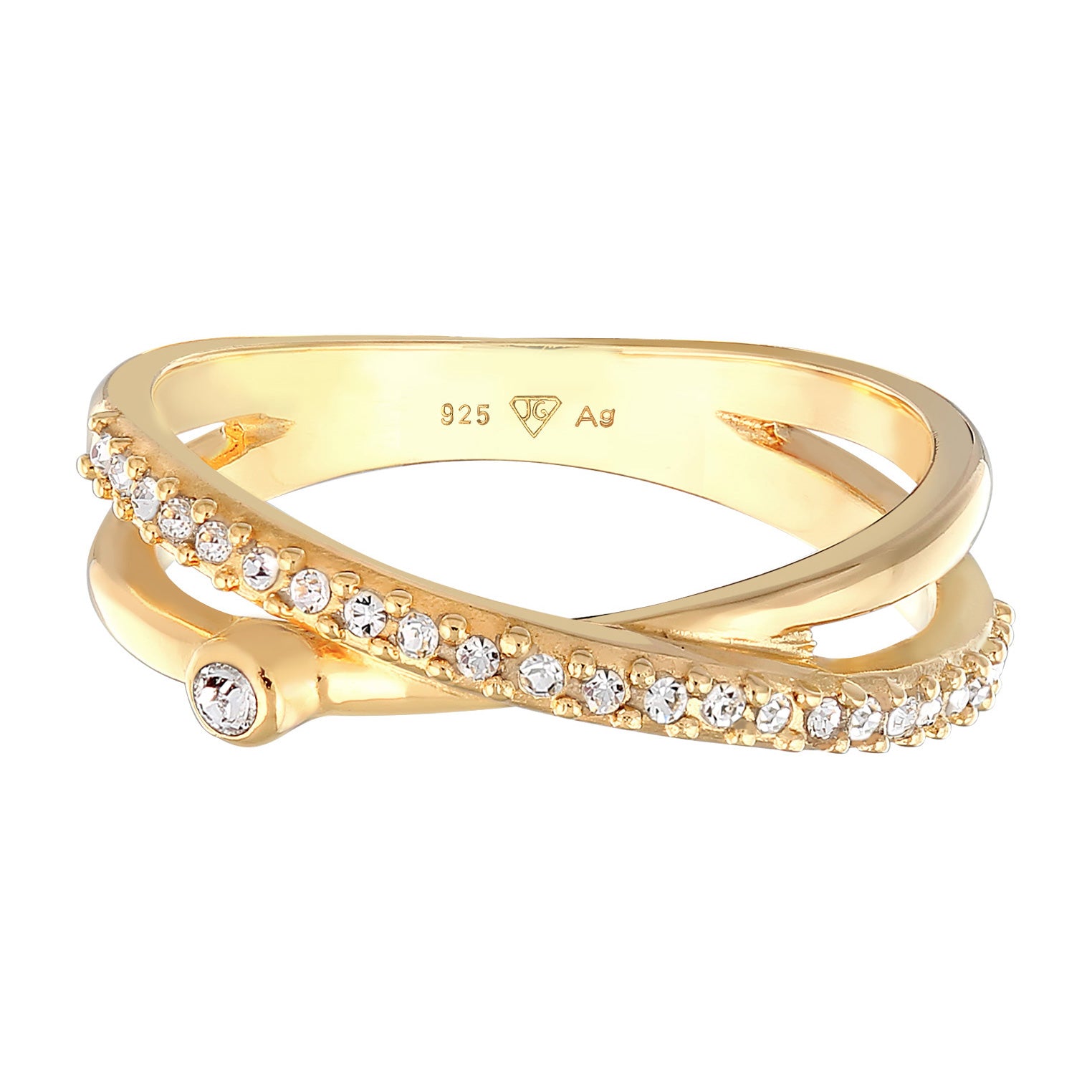 Gold Cincin Perhiasan Perak 925 Wanita Wrap X Shape Sparkling Crystals Gold Plated