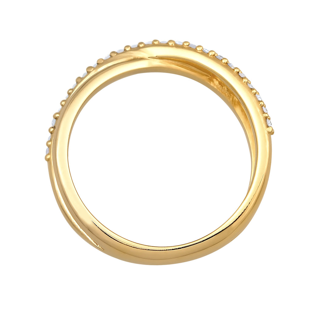 Gold Cincin Perhiasan Perak 925 Wanita Wrap X Shape Sparkling Crystals Gold Plated