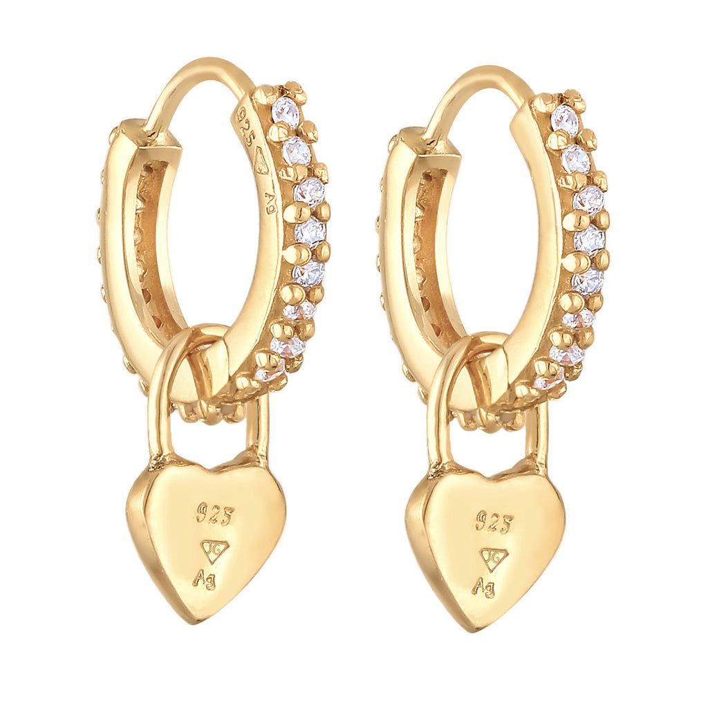 Blue Perhiasan Wanita Perak Asli - Silver Anting Creoles Heart Pendant Enamel And Zirconia Lapis Emas