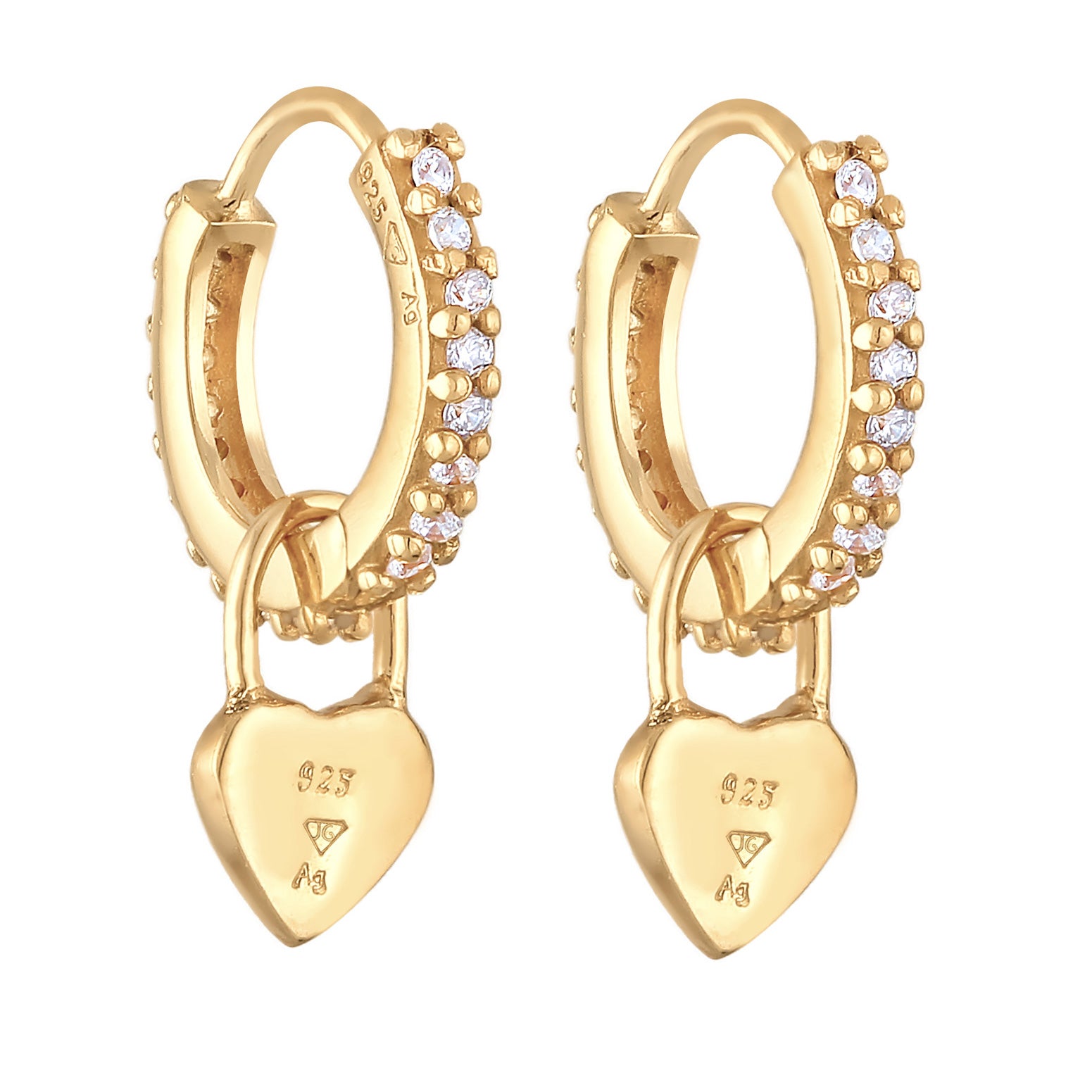 Blue Perhiasan Wanita Perak Asli - Silver Anting Creoles Heart Pendant Enamel And Zirconia Lapis Emas