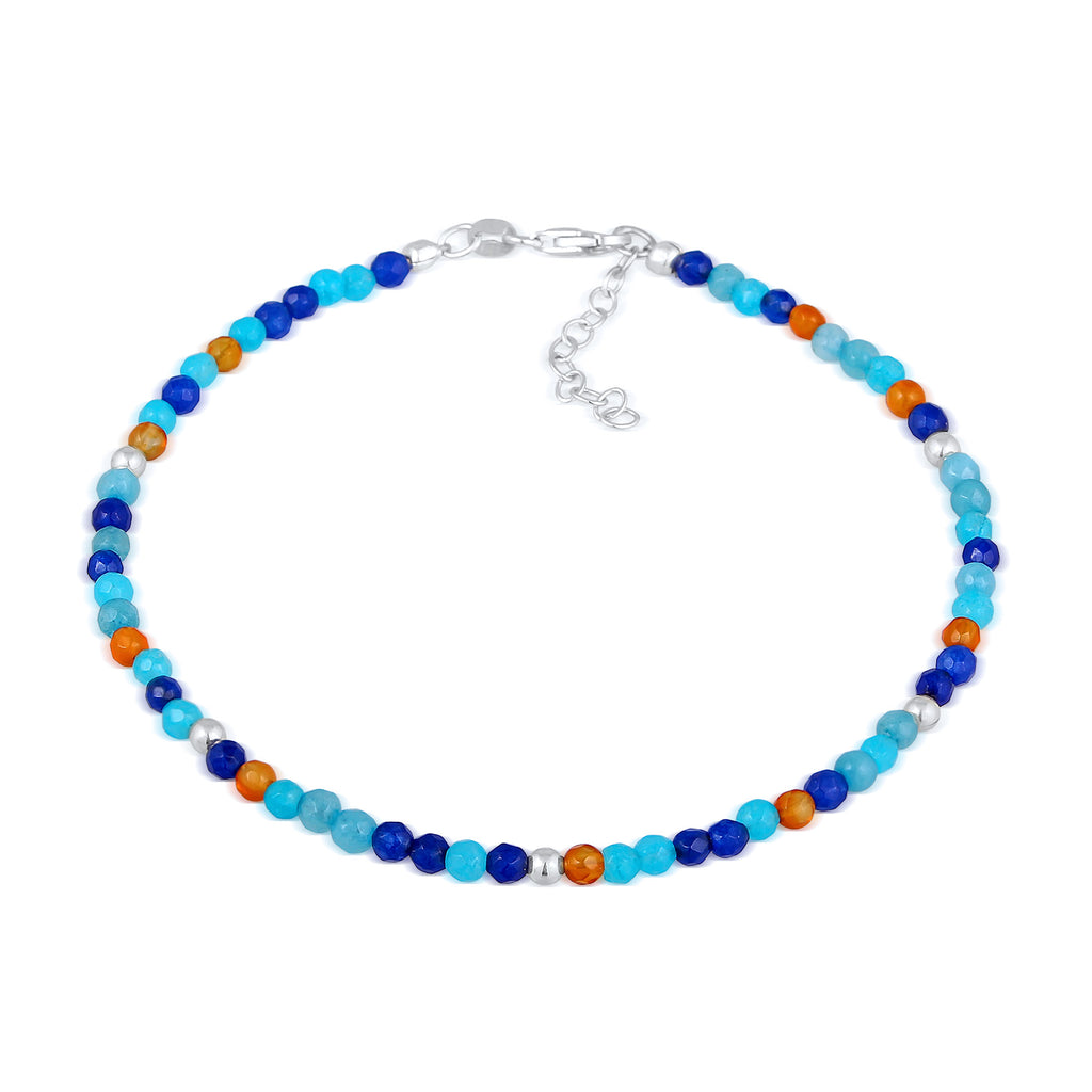 Silver Gelang Kaki Perhiasan Perak 925 Wanita Balls Boho Agate Blue