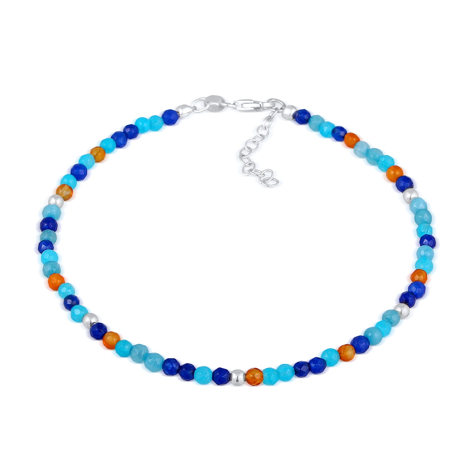 Silver Gelang Kaki Perhiasan Perak 925 Wanita Balls Boho Agate Blue