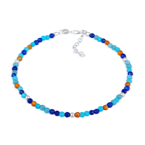 Silver Gelang Kaki Perhiasan Perak 925 Wanita Balls Boho Agate Blue