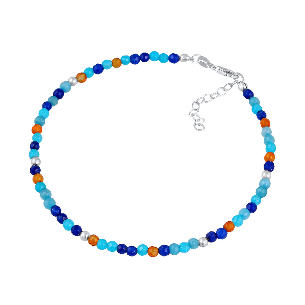 Silver Gelang Kaki Perhiasan Perak 925 Wanita Balls Boho Agate Blue