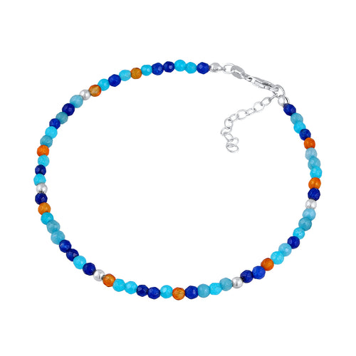 Silver Gelang Kaki Perhiasan Perak 925 Wanita Balls Boho Agate Blue
