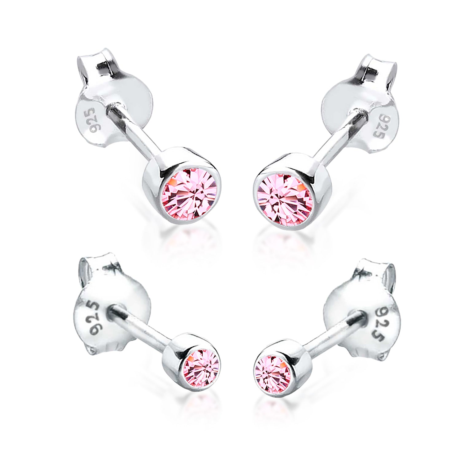 Pink Perhiasan Wanita Perak Asli - Silver Anting Set Crystal Stud