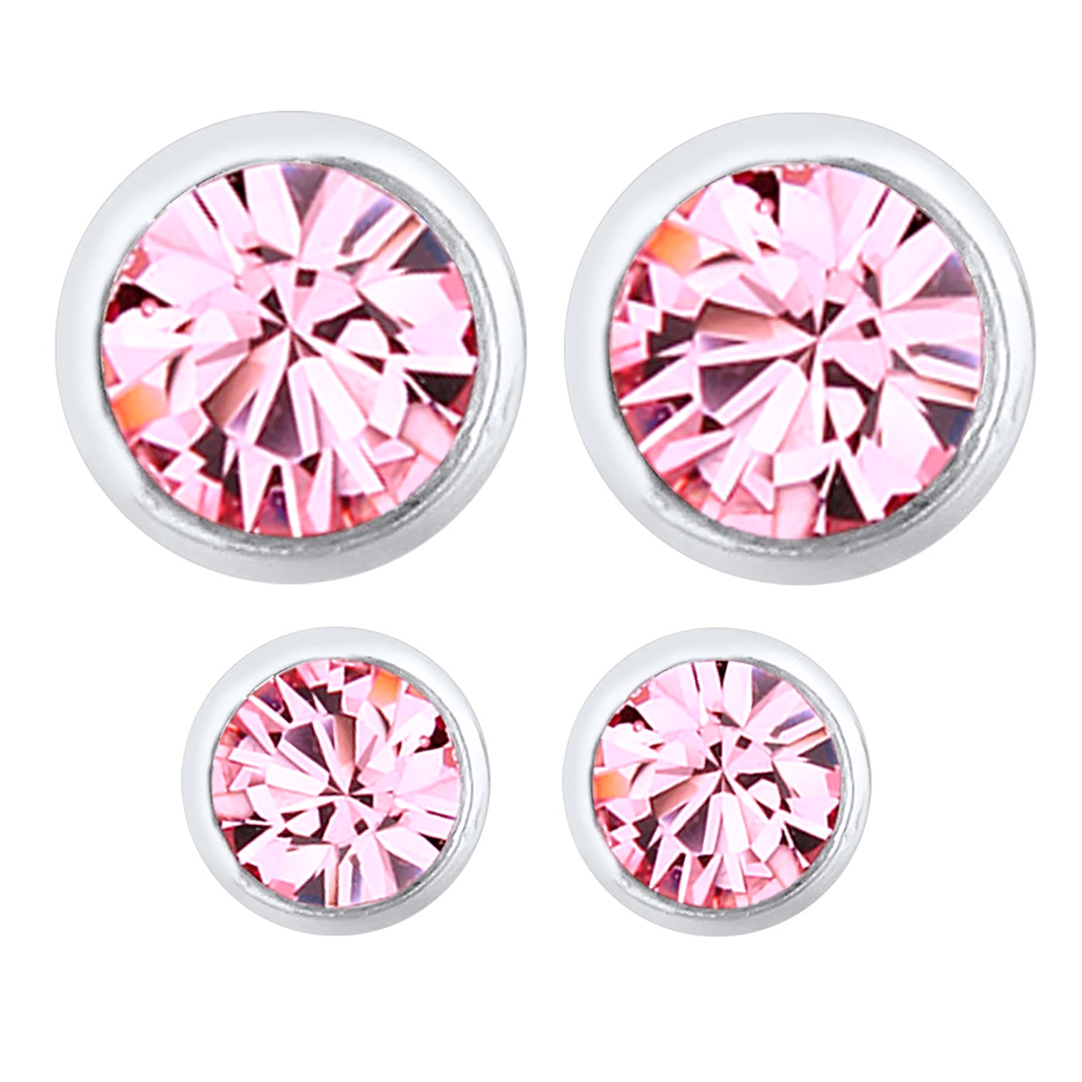 Pink Perhiasan Wanita Perak Asli - Silver Anting Set Crystal Stud