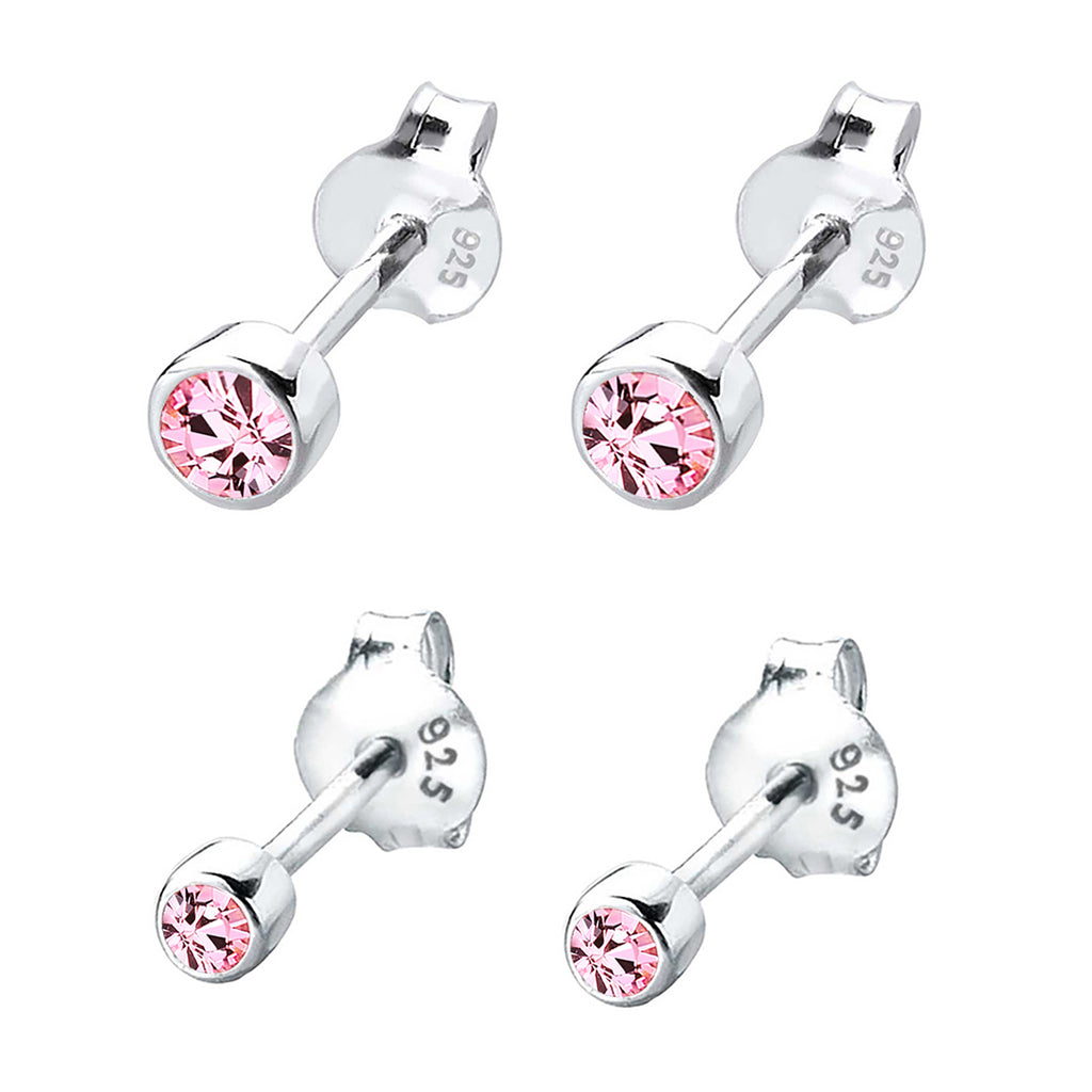 Pink Perhiasan Wanita Perak Asli - Silver Anting Set Crystal Stud