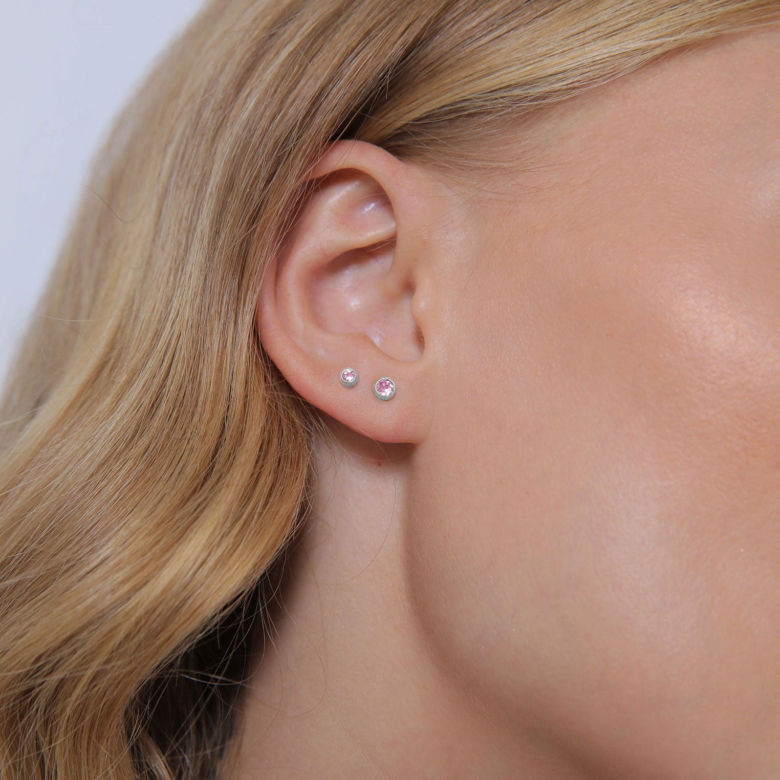 Pink Perhiasan Wanita Perak Asli - Silver Anting Set Crystal Stud