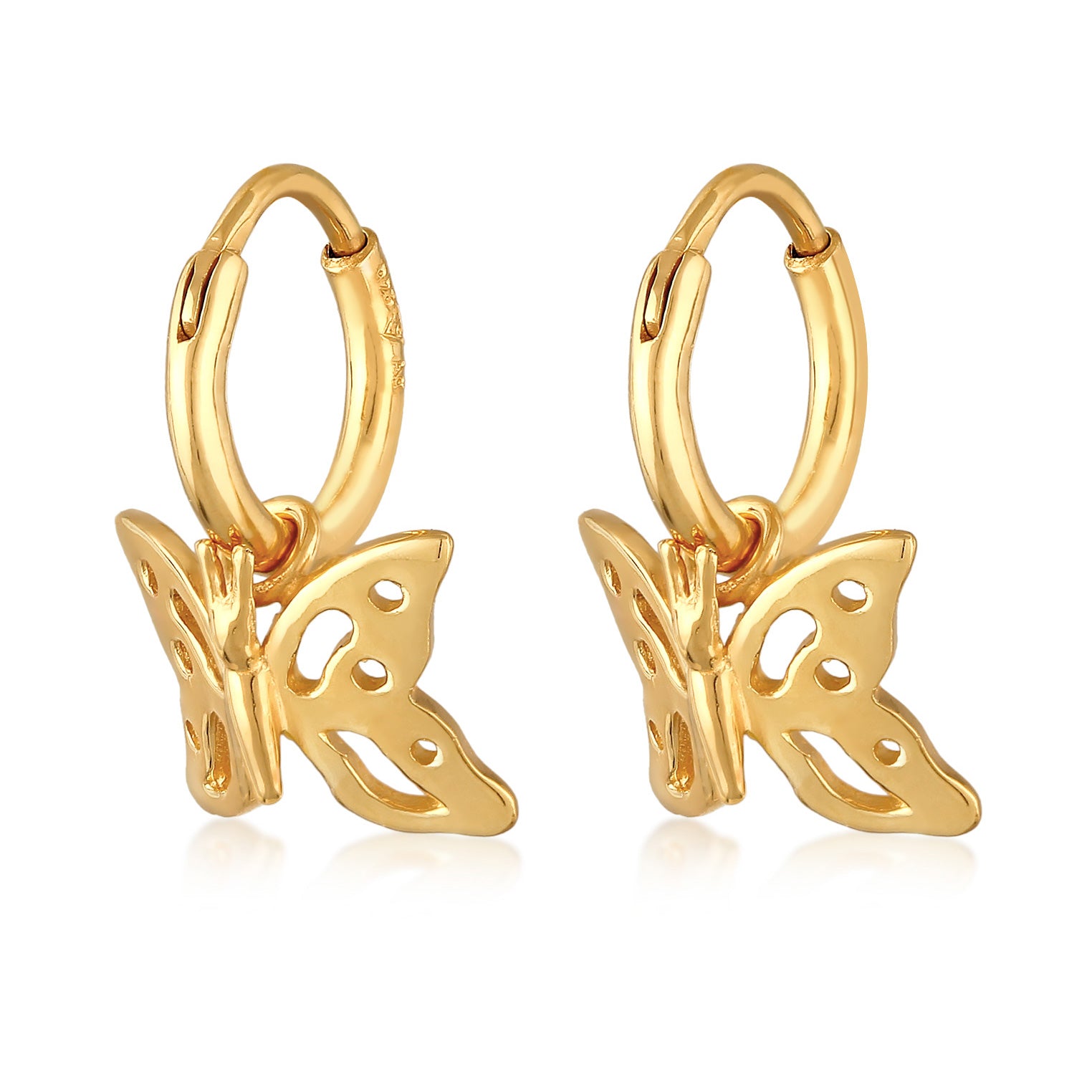 Gold Perhiasan Wanita Perak Asli - Silver Anting  Creoles Butterfly Pendant gold plated
