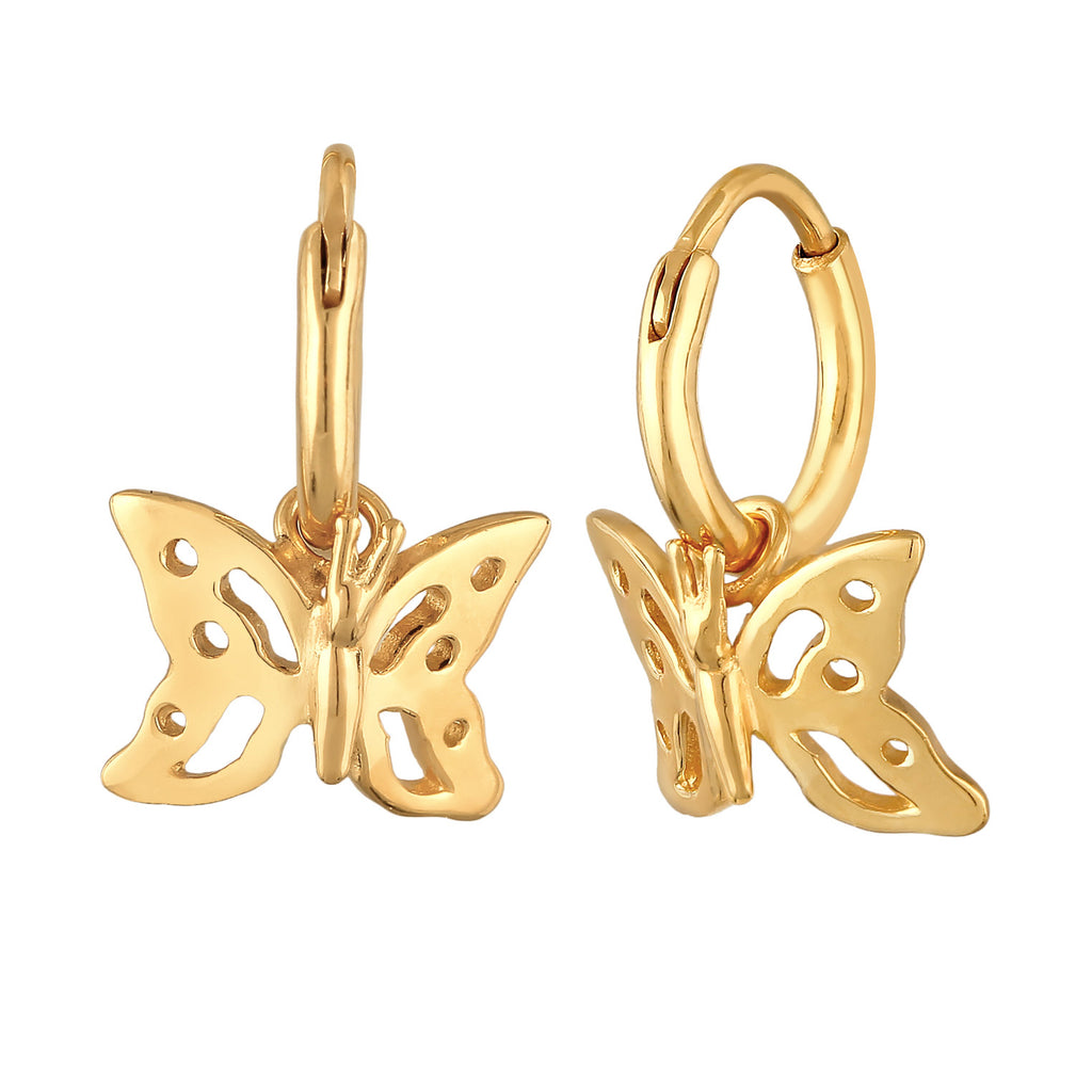 Gold Perhiasan Wanita Perak Asli - Silver Anting  Creoles Butterfly Pendant gold plated