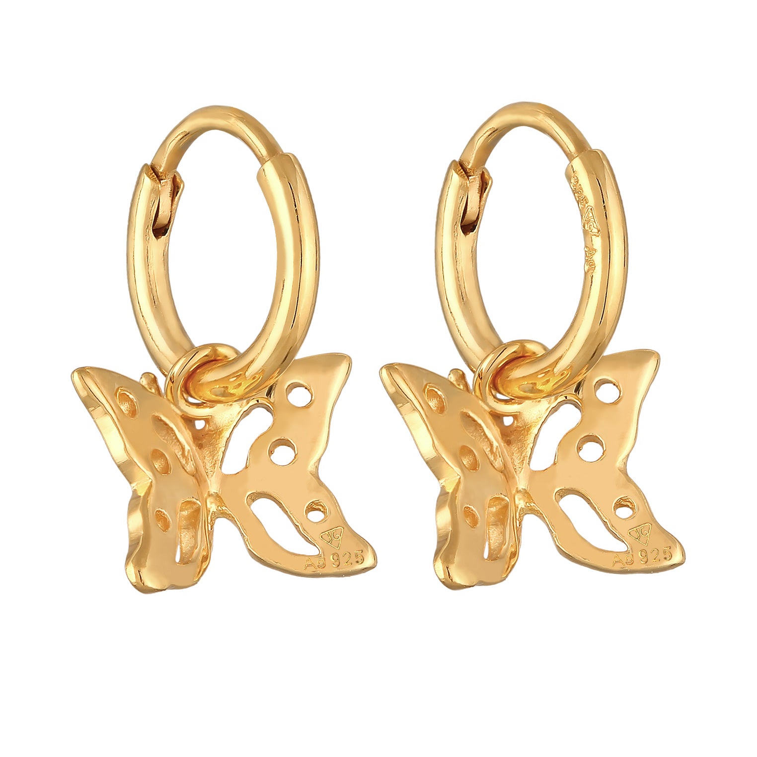 Gold Perhiasan Wanita Perak Asli - Silver Anting  Creoles Butterfly Pendant gold plated