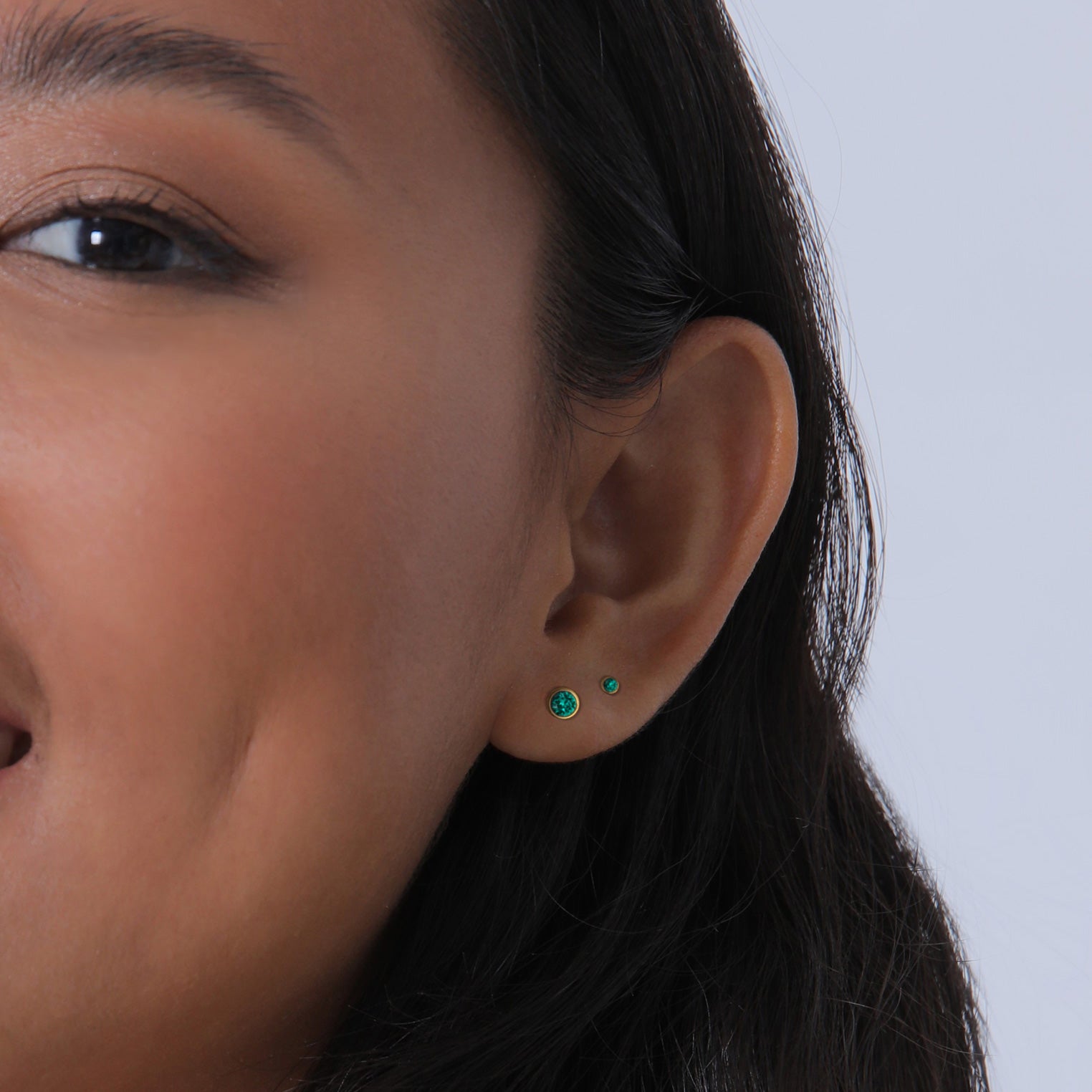 Gold Perhiasan Wanita Perak Asli - Silver Anting Stud Set Round Crystals Green Gold Plated