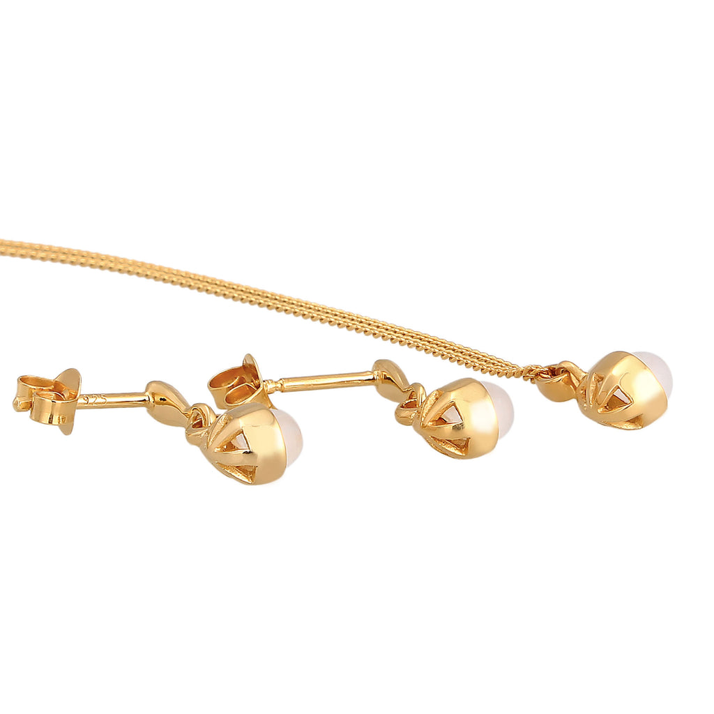 Gold - Elli PREMIUM | Drop Jewelry Set 925 Silver Gold Plated Moonstone