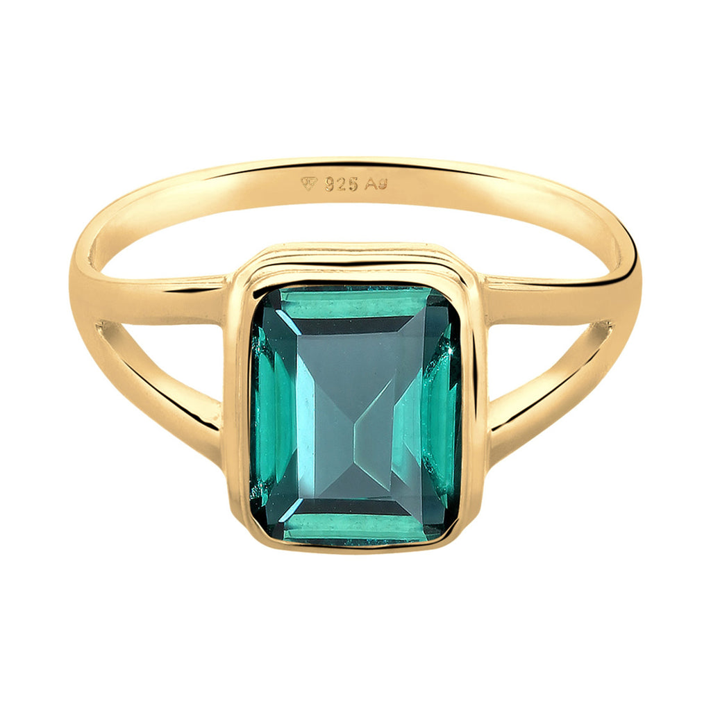 Gold Cincin Perhiasan Perak 925 Wanita Solitaire Green Quartz Gold Plated
