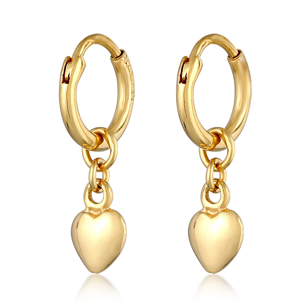 Gold Perhiasan Wanita Perak Asli - Silver Anting Creoles Heart Pendant Love Basic Lapis Emas