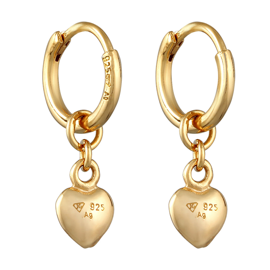 Gold Perhiasan Wanita Perak Asli - Silver Anting Creoles Heart Pendant Love Basic Lapis Emas