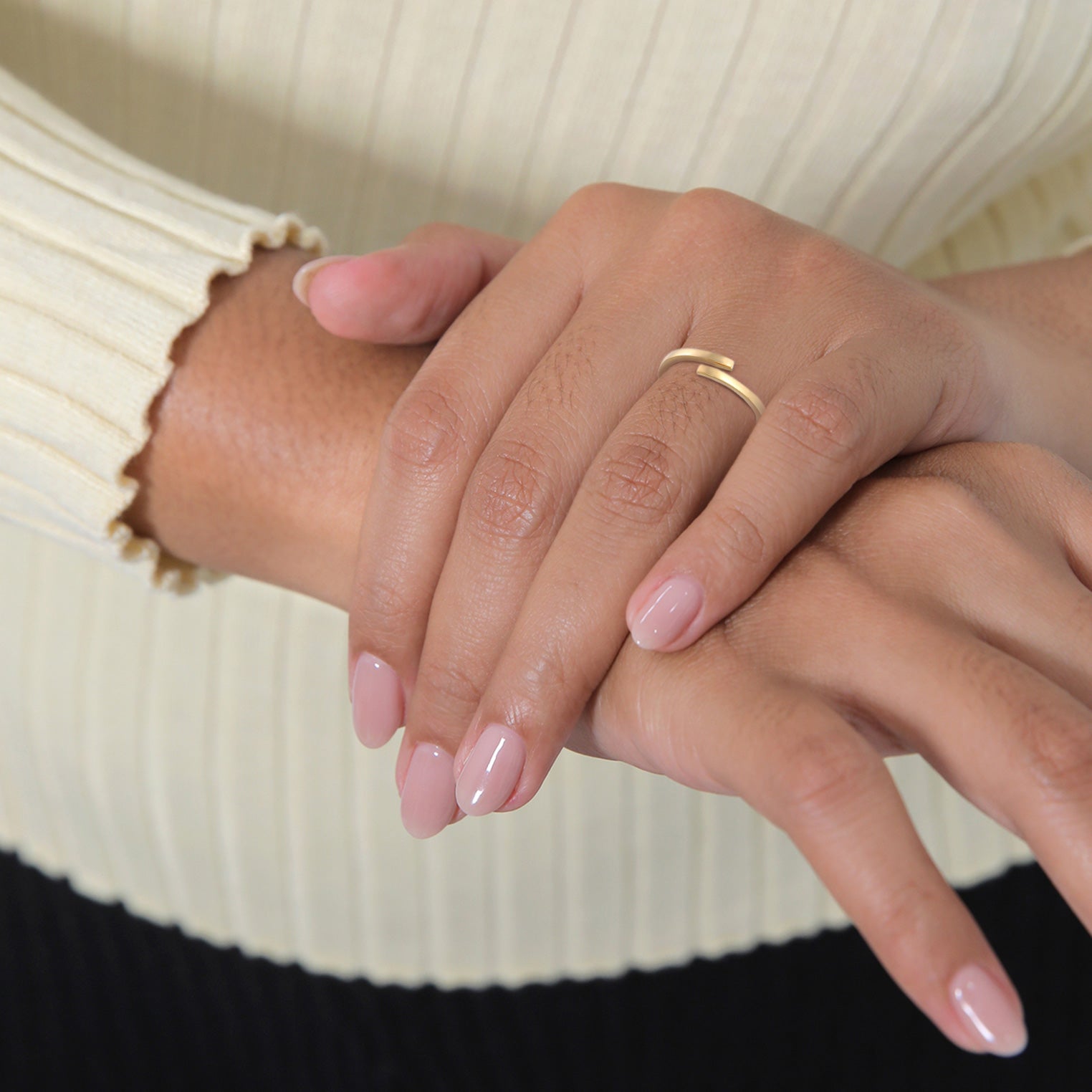 Gold Cincin Perhiasan Perak 925 Wanita Wrap Open Geo Trend Gold Plated