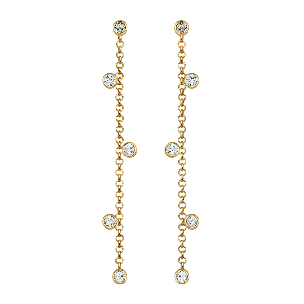 Gold Perhiasan Wanita Perak Asli - Silver Anting Ear Hanger Chain Design Crystals Lapis Emas