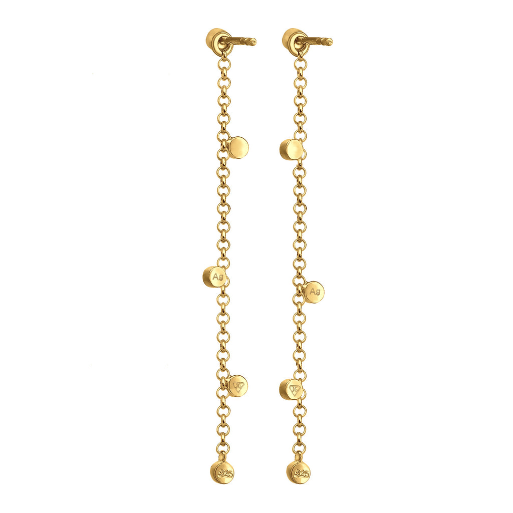 Gold Perhiasan Wanita Perak Asli - Silver Anting Ear Hanger Chain Design Crystals Lapis Emas