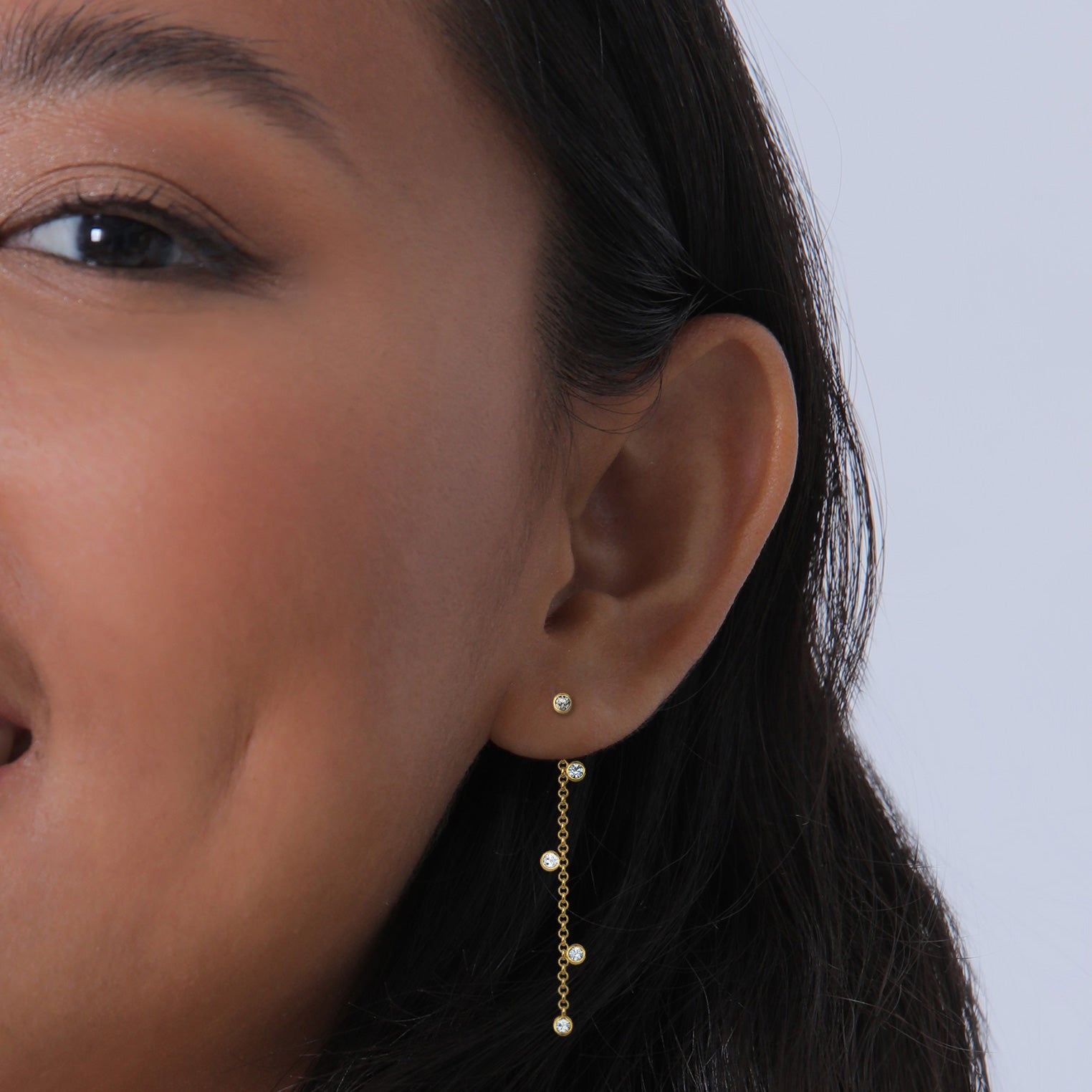 Gold Perhiasan Wanita Perak Asli - Silver Anting Ear Hanger Chain Design Crystals Lapis Emas