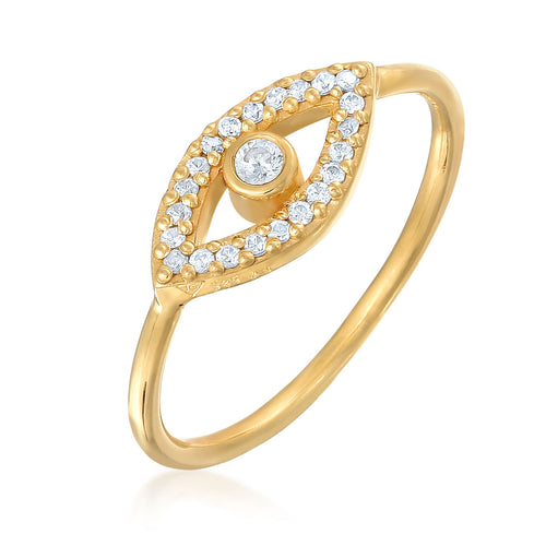 Ladies Evil Eye Symbol Sparkling with zirconia crystals in 925 sterling silver gold plated