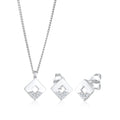 Silver Set Perhiasan Perak 925 Wanita Square Pendant Geo Set Stud