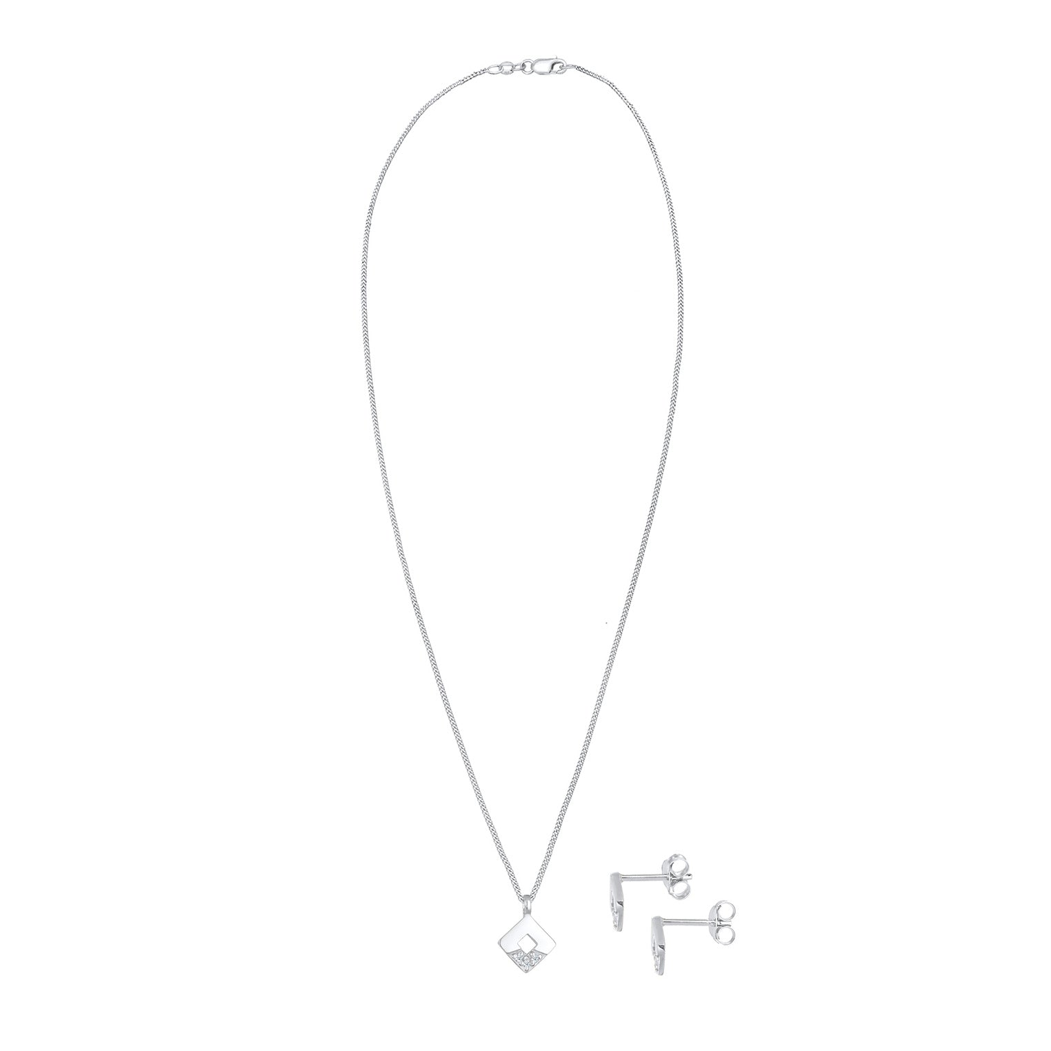 Silver Set Perhiasan Perak 925 Wanita Square Pendant Geo Set Stud